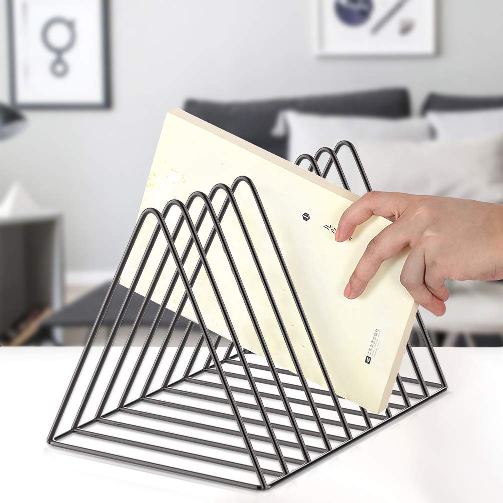 9-Slot Desktop File Organizer & Magazine Rack - Vinyl Records Holder, Book Shelf, Photo Props - Diamond Black Home Office Decor for Indoor Organization & Stylish Storage