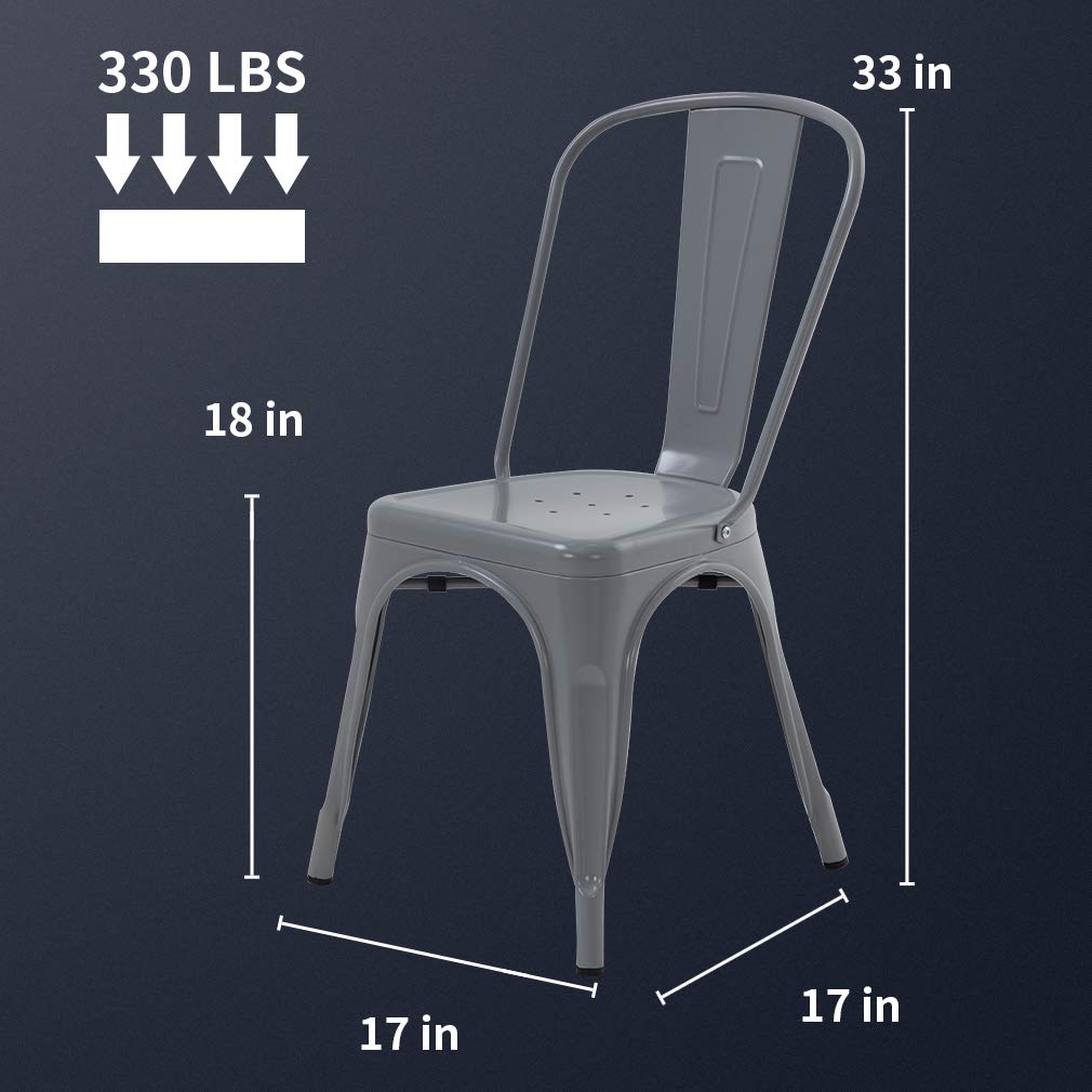 FDW Metal Dining Chairs - Stackable Indoor/Outdoor Chairs for Patio, Restaurant & Kitchen - Tolix Style Bar Height Chairs with Comfortable Seat - Perfect for Dining Rooms, Cafes & Outdoor Entertaining (Gray)