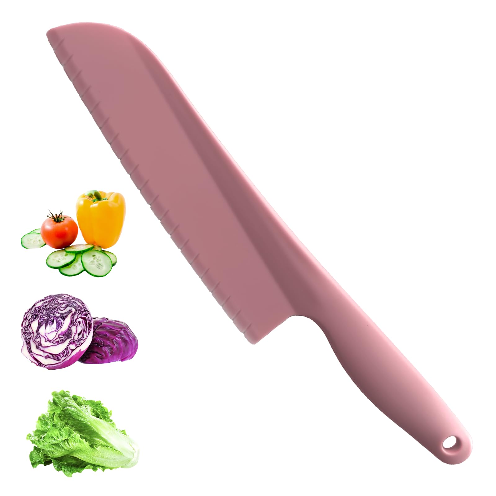 11-Inch Nylon Lettuce Knife - Plastic Salad Knife Prevents Browning, Dishwasher Safe (Pink) - Perfect for Fresh Salads, Meal Prep & Commercial Kitchens