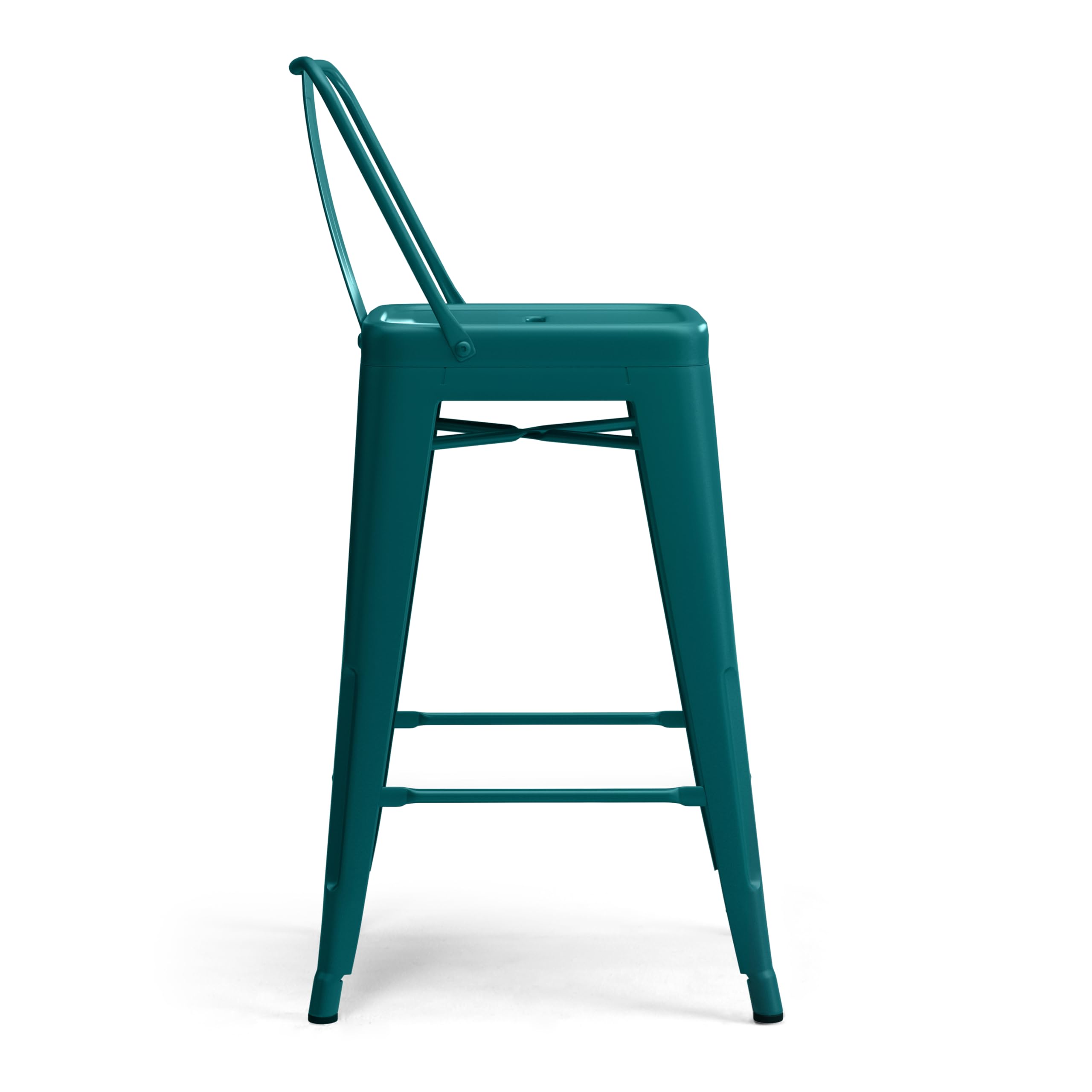 SIMPLIHOME Rayne 24 Inch Counter Height Stool - Set of 4, Teal Blue Metal Bar Stools with Square Seat for Kitchen Island, Breakfast Nook & Dining Room - Modern Home Decor & Comfortable Seating