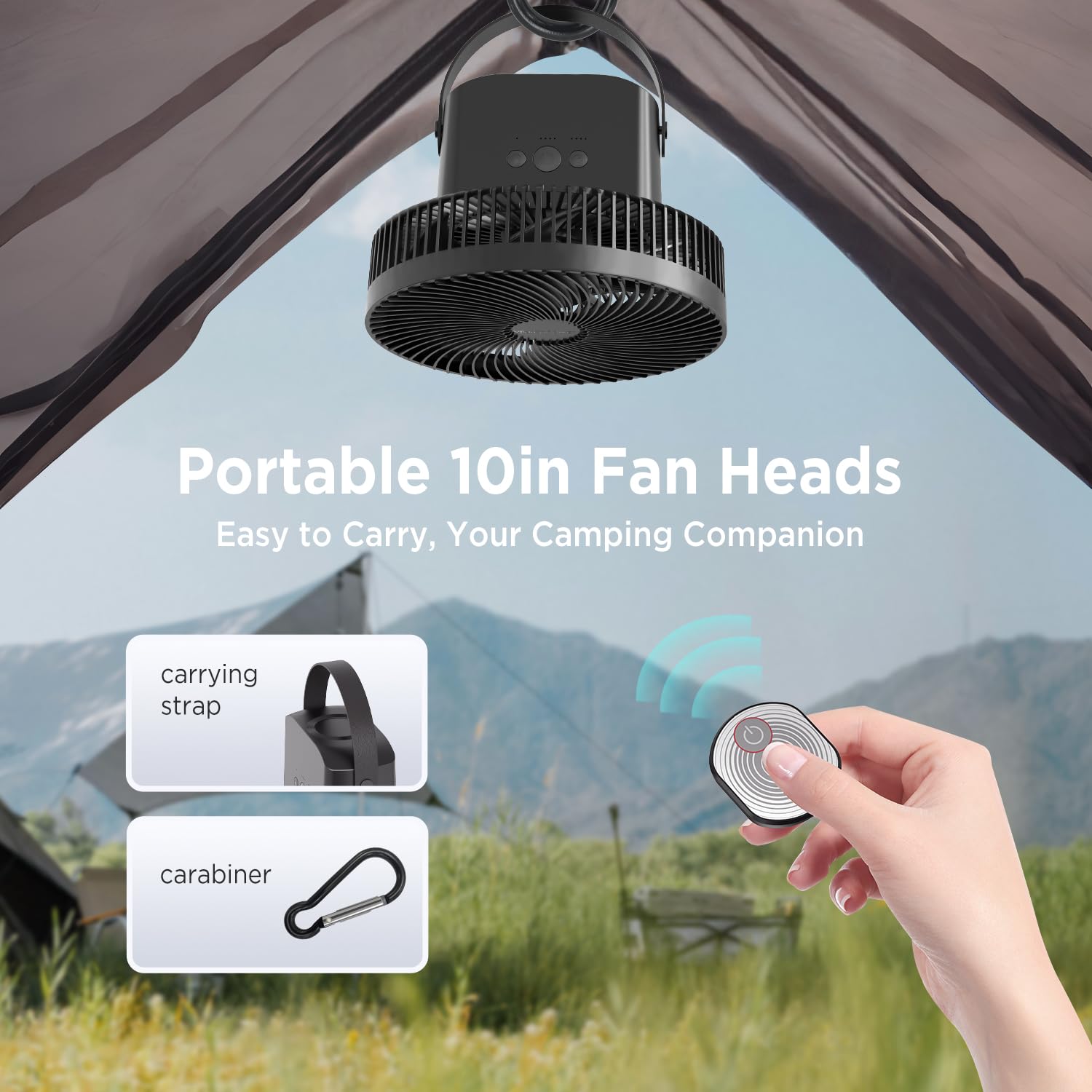 Marchpower 10 Inch Foldable Camping Fan with Detachable Tripod - 10000mAh Rechargeable Battery, Remote Control & Quiet Oscillation - Adjustable Height Pedestal Floor Fan for Home, Tent, RV & Outdoor Adventures