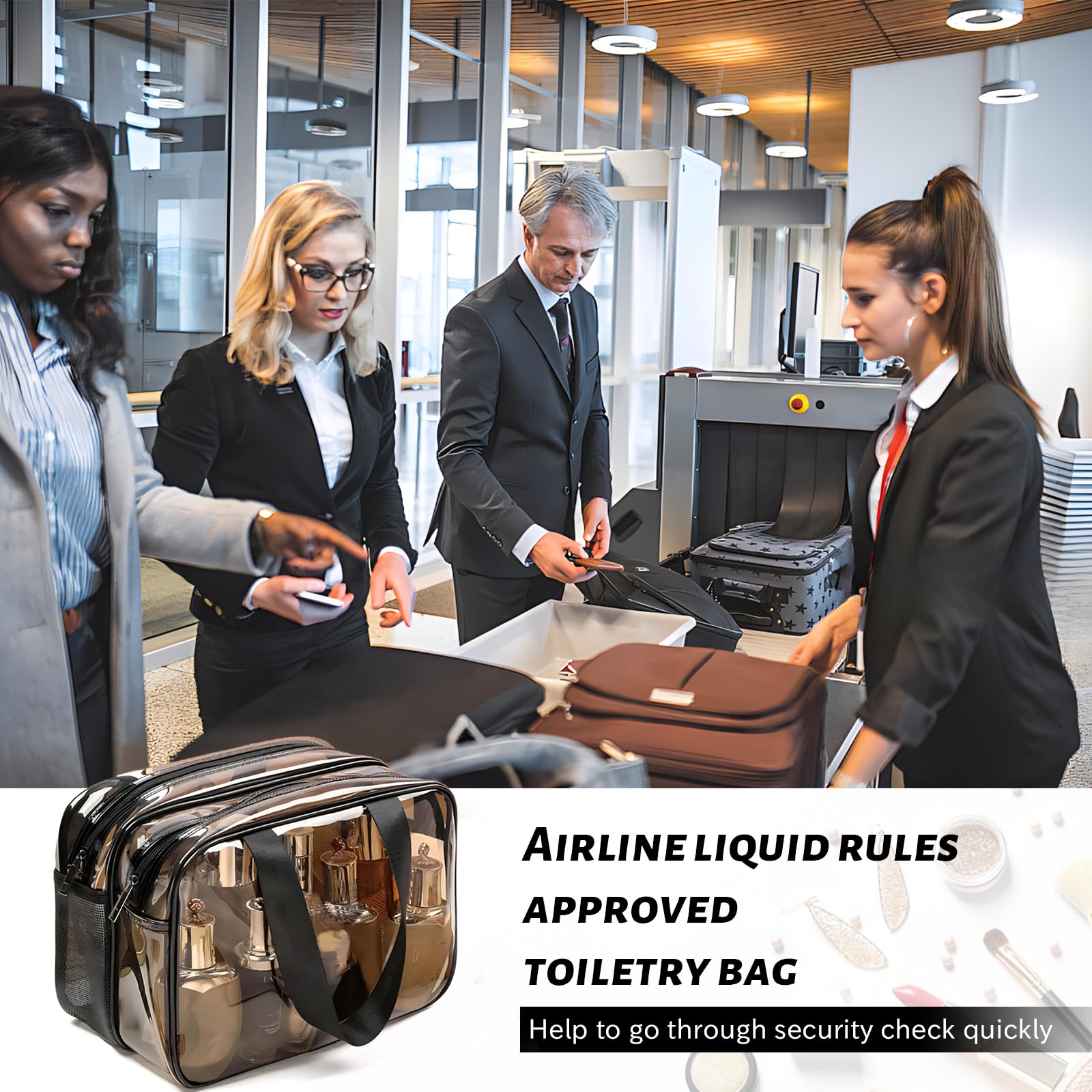 WEISIPU Large Waterproof Clear Travel Toiletry Bag - Transparent Makeup Organizer with Double Zipper - TSA Approved Carry-On Cosmetic Case for Men & Women (Stylish Black Trim) - Perfect for Air Travel, Gym & Weekend Getaways