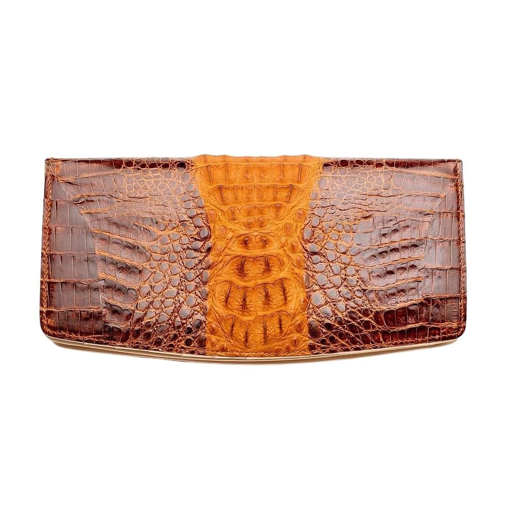 Premium Dark Brown Two-Tone Crocodile Leather Long Wallet for Men - Stylish RFID Blocking Bifold Wallet for Everyday Use & Travel