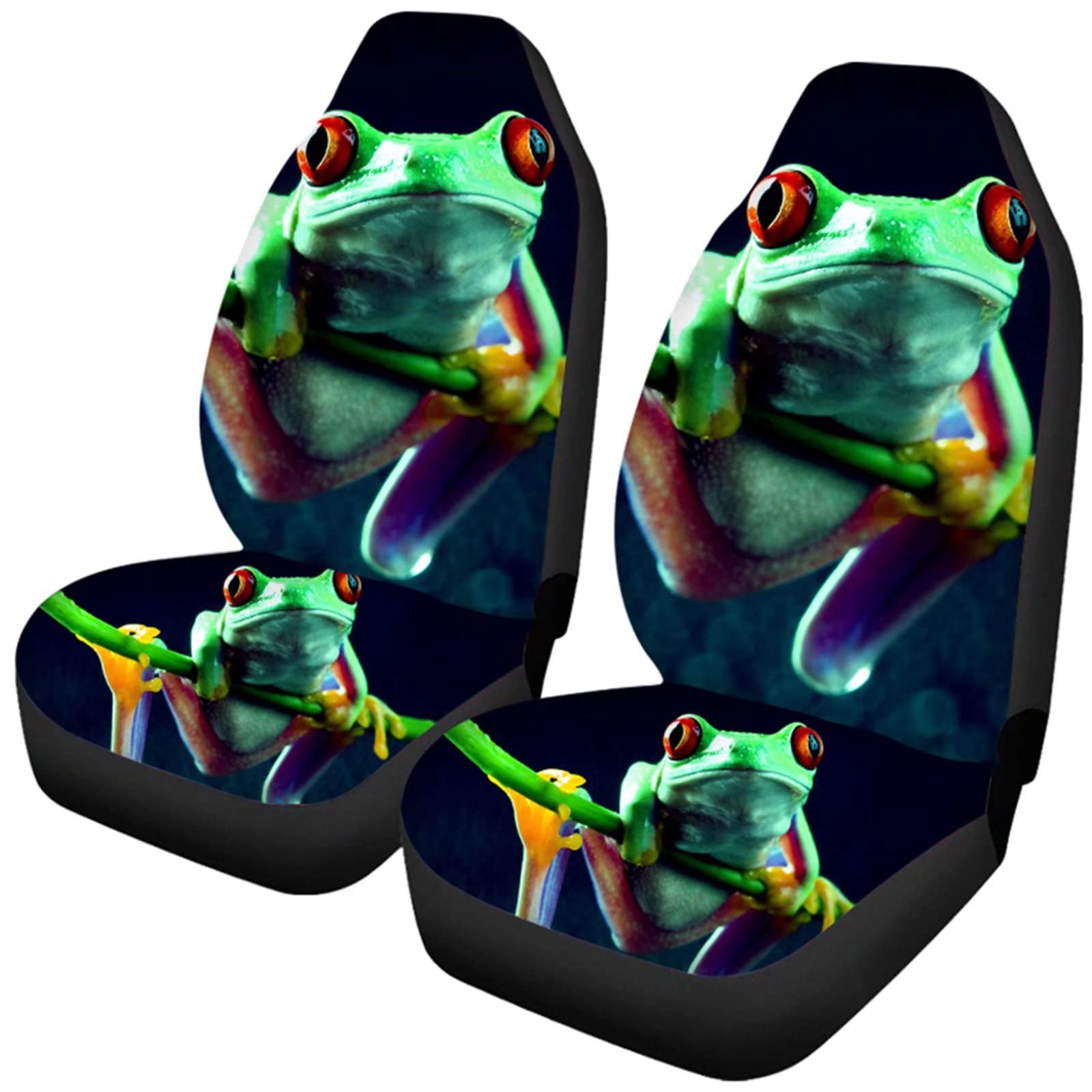 2 PCs Cute Frog Car Seat Covers - Universal Fit Front Seat Protectors for SUV, Truck & Sedan | Soft Comfortable Car Interior Accessories | Perfect for Daily Commute, Road Trips & Family Travel