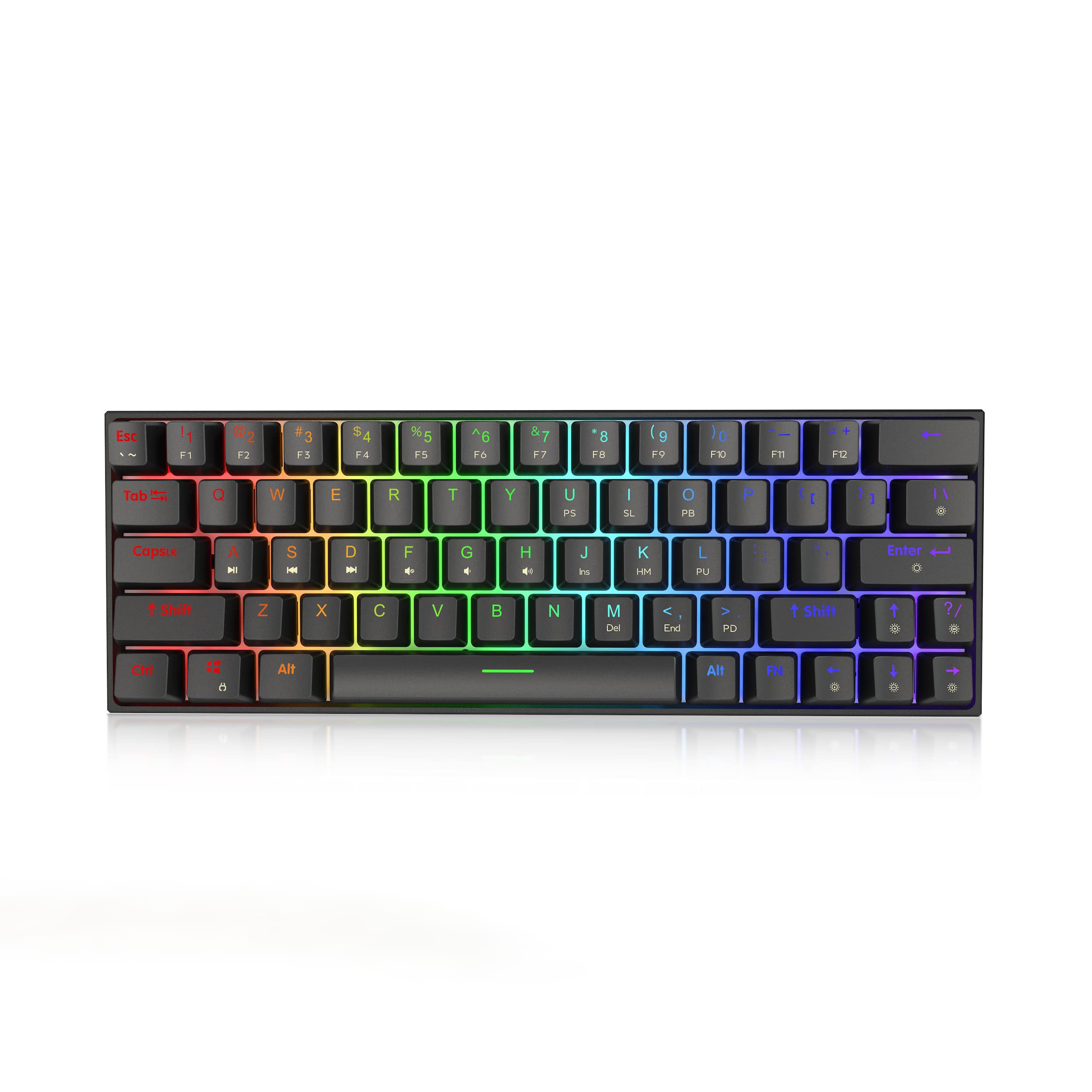 Ractous RTK63P 60% RGB Mechanical Keyboard - Compact Wired Gaming Keyboard with PBT Keycaps & Hot-Swappable Switches for PC/Mac Gamers
