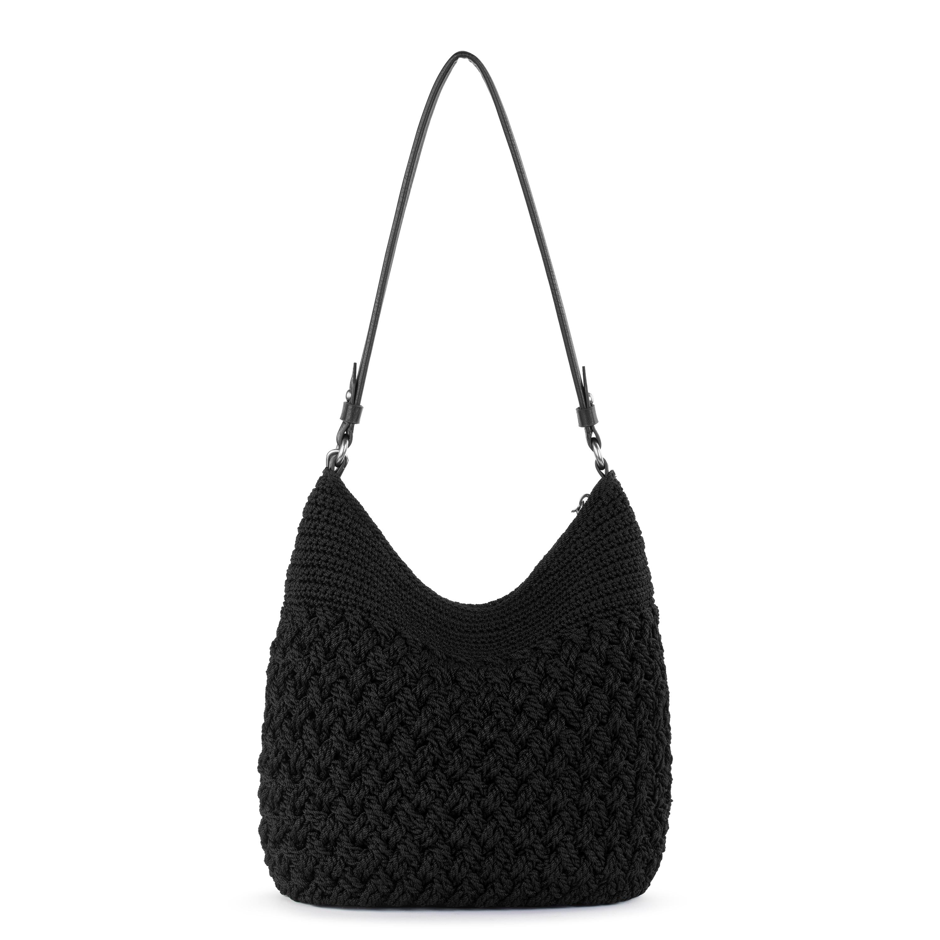 Handmade Sequoia Hobo Bag - Black Cozy Crochet Weave for Women | Boho Chic Shoulder Purse for Everyday Use, Travel & Shopping