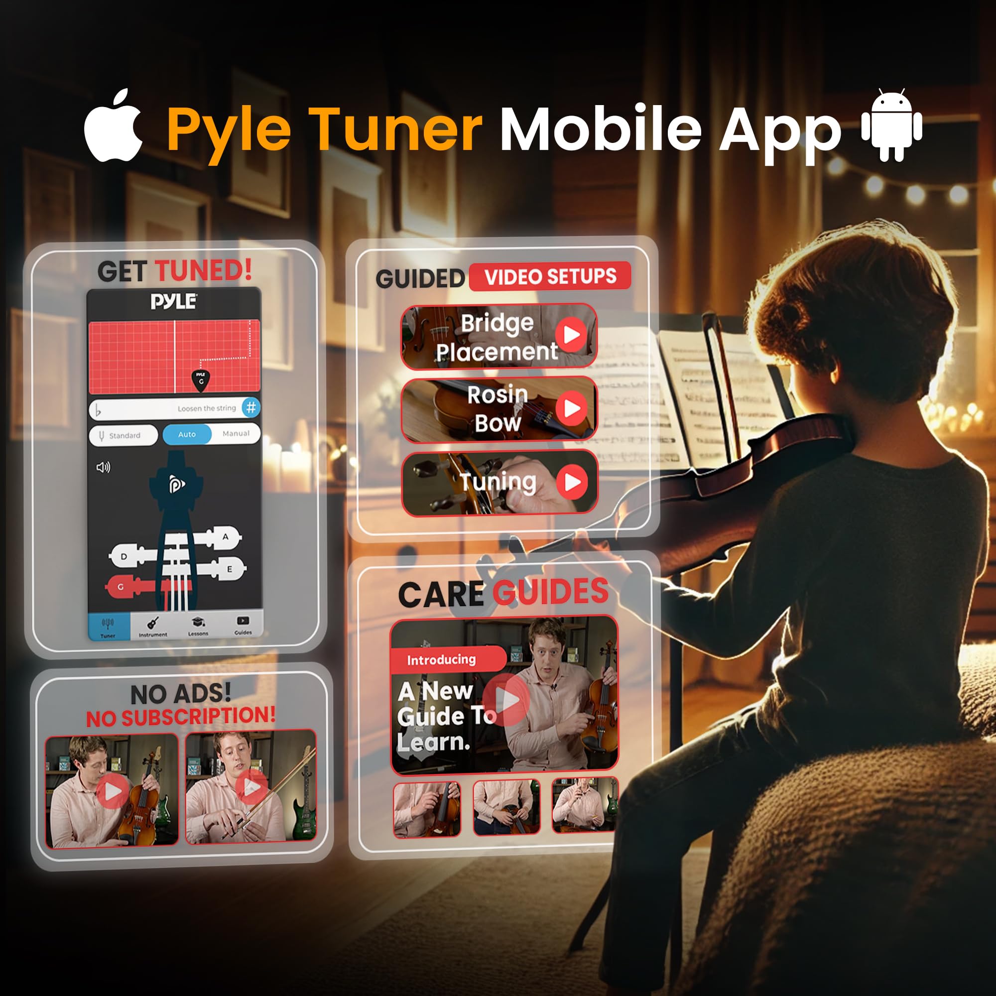 **Pyle 1/4 Size Beginner Violin Starter Kit - Full Set with Travel Case, Bow, Extra Strings, Digital Tuner, Shoulder Rest & Cleaning Cloth - Perfect for Students, Kids & Adults - Ideal for School, Practice & Travel**