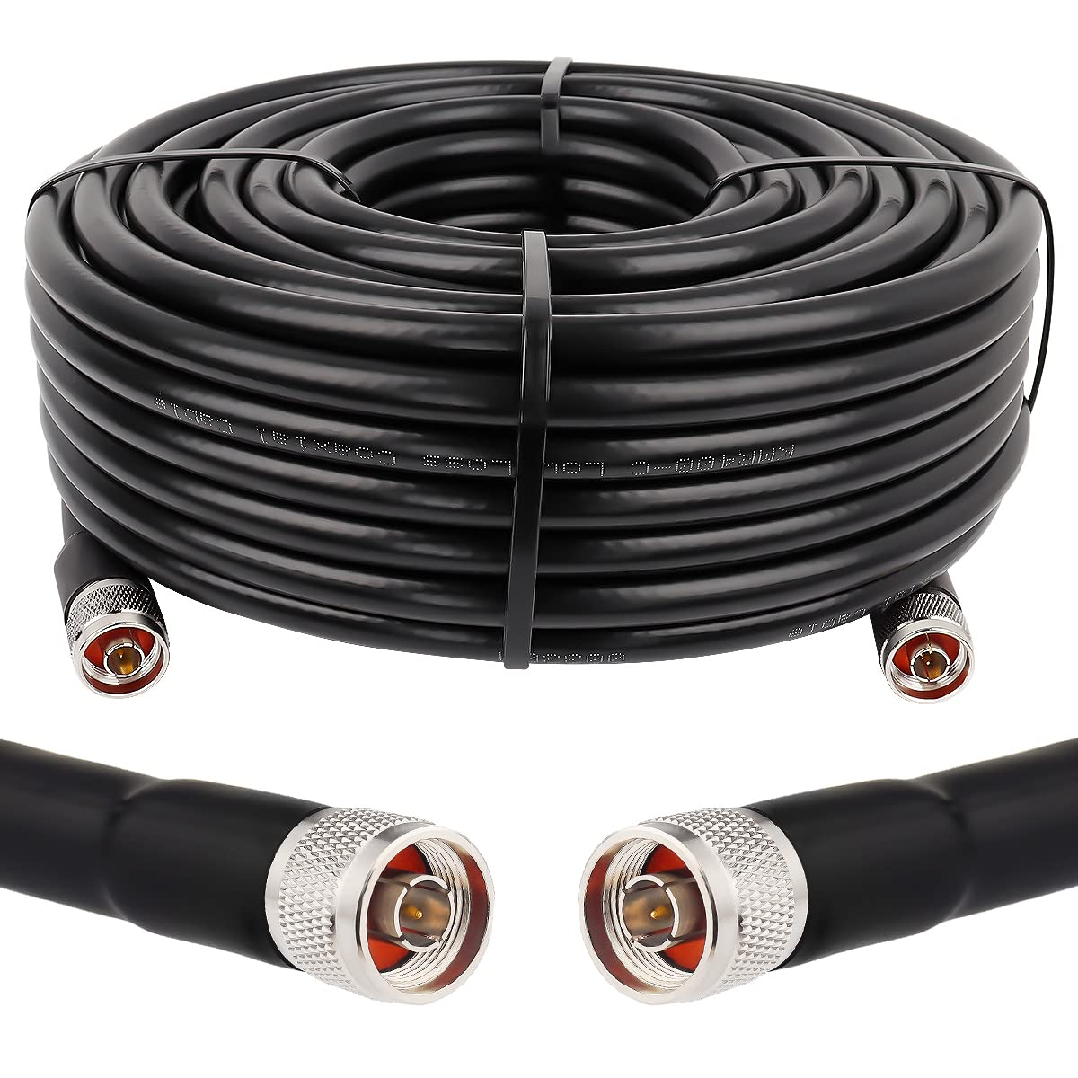 100ft KMR400 Low Loss Coaxial Extension Cable (50 Ohm) N Male to N Male Connector for 3G/4G/5G/LTE/GPS/WiFi/RF/Ham Radio - High Performance Antenna & Signal Booster Cable for Cell Phone, Router, and Wireless Communication Systems