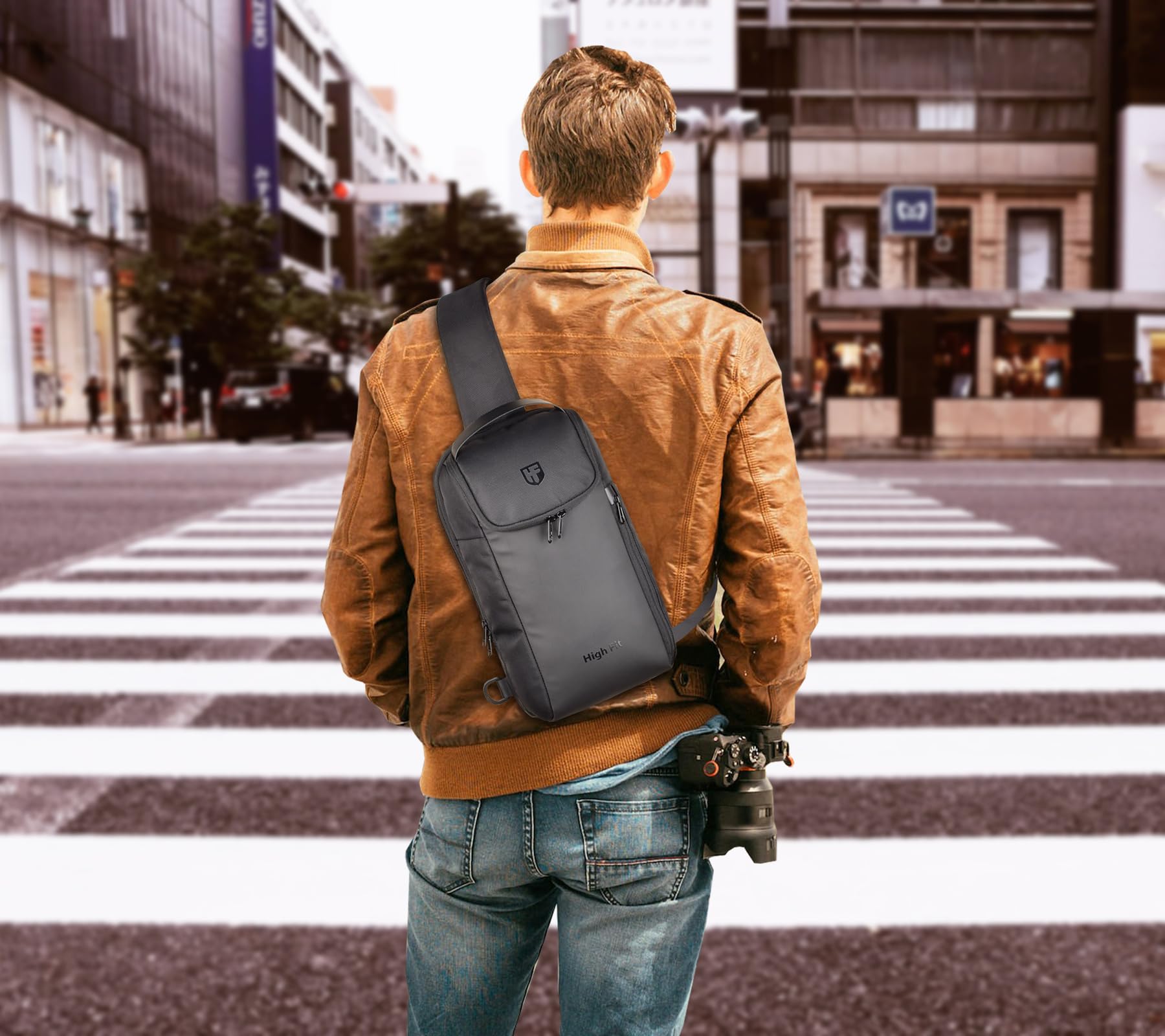 Compact Sling Bag Crossbody Backpack for Men - Minimalist Chest Shoulder Bag Fits 14
