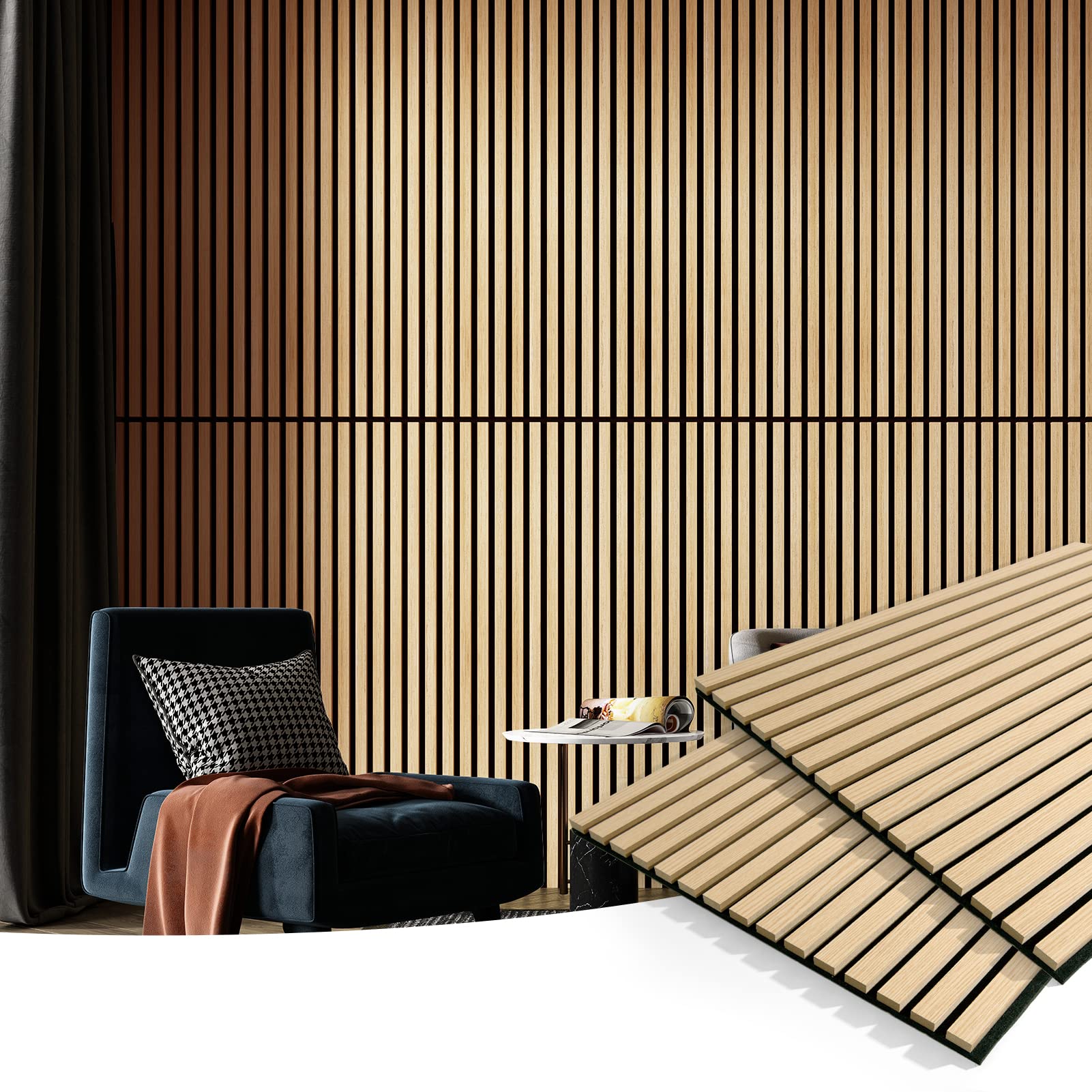 Art3d 2 Pack Wood Slat Acoustic Panels for Wall & Ceiling - 3D Fluted Sound Absorbing Panels with Natural Oak Finish - Home Theater, Office, Studio & Music Room Noise Reduction Solution