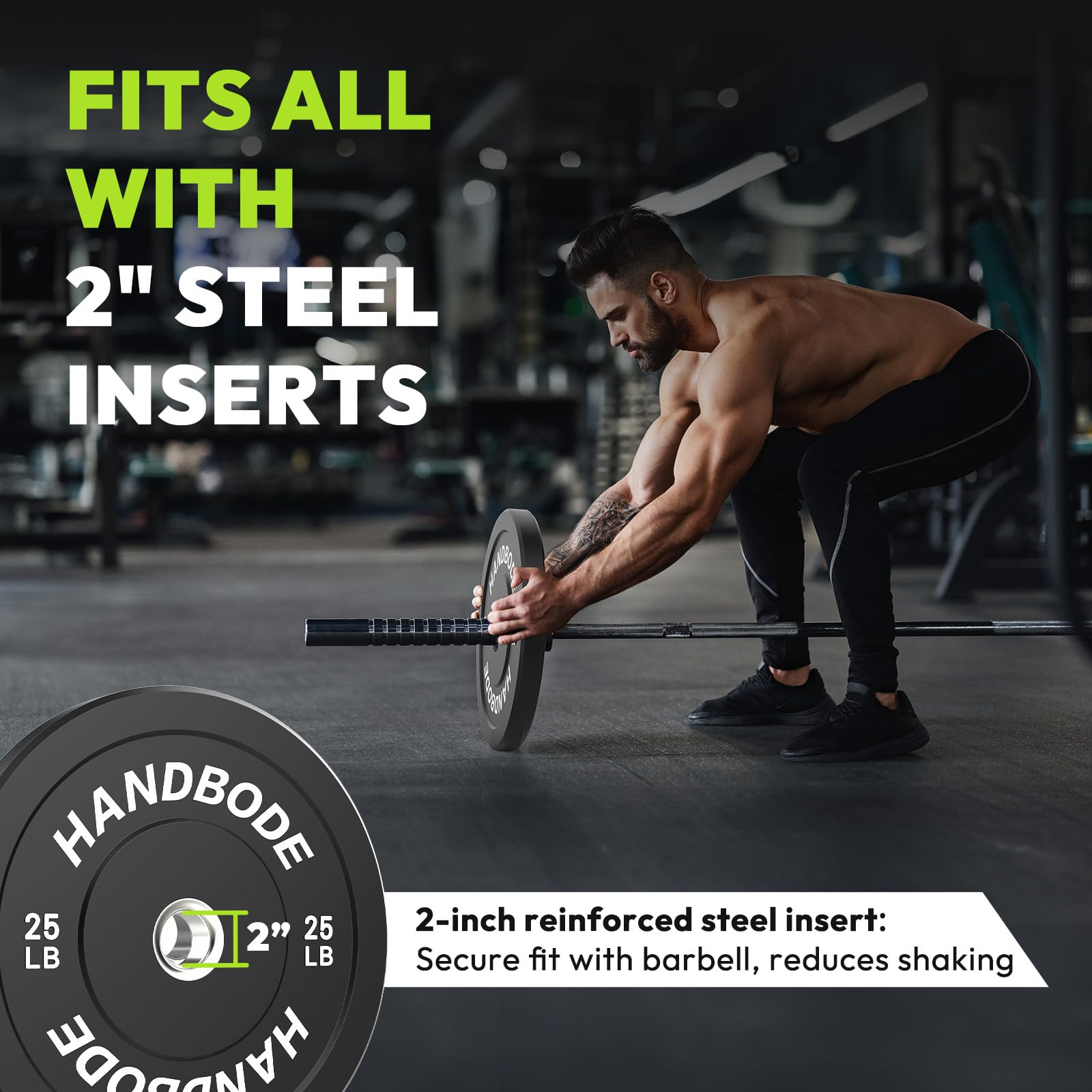 Olympic Bumper Plates Set 2-Inch - 10-55 lb Rubber Weight Plates for CrossFit, Powerlifting & Home Gym - Durable Black Barbell Weights for Strength Training & Weightlifting - Perfect for Garage Gym, Fitness Studio & Personal Training