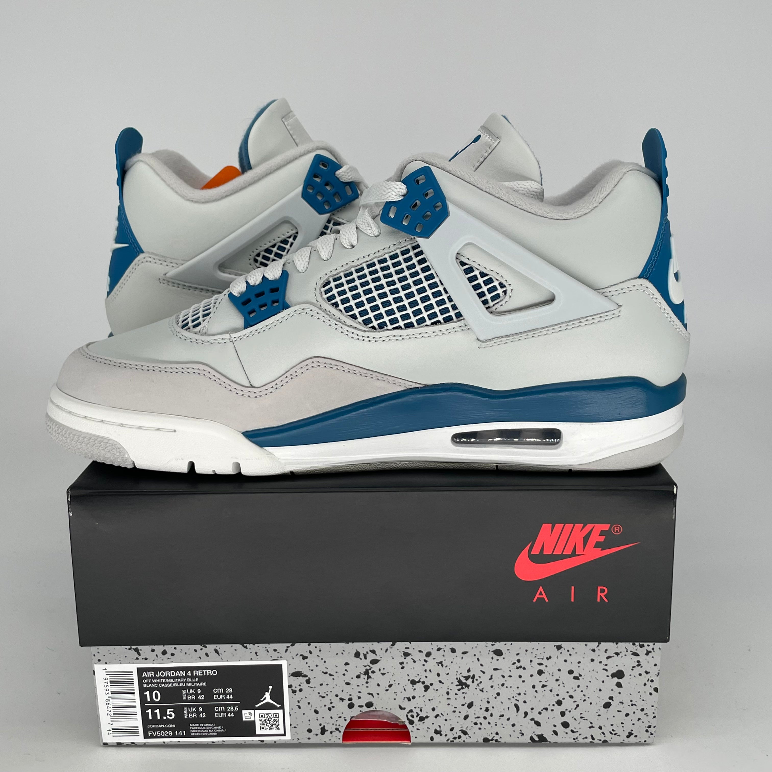 Original Air Jordan 4 Retro 'Military Blue' Men's Basketball Shoes - Size 10 & Women's Size 11.5 (FV5029-141) - Perfect for Streetwear & Sneaker Collectors | Ideal for Casual Wear, Basketball & Sneakerhead Fashion
