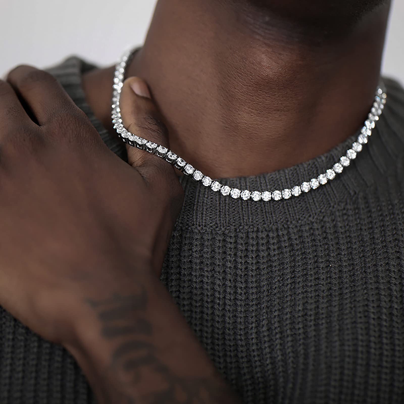 14K Gold Plated Diamond Tennis Chain Necklace - 18 Inch Round Cubic Zirconia Classic Unisex Jewelry for Women & Men | Perfect for Weddings, Parties, Anniversaries and Special Occasions