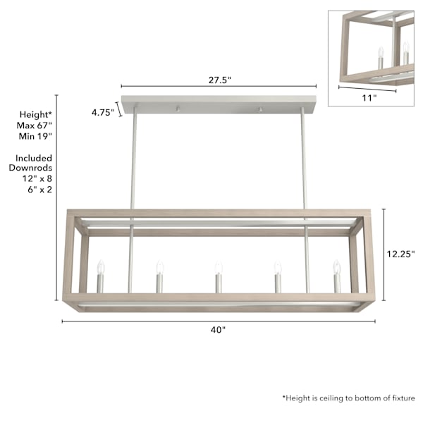 Hunter Squire Manor 5-Light Linear Chandelier in Brushed Nickel - Modern Dining Room Lighting Fixture for Kitchen Island, Entryway & Living Room