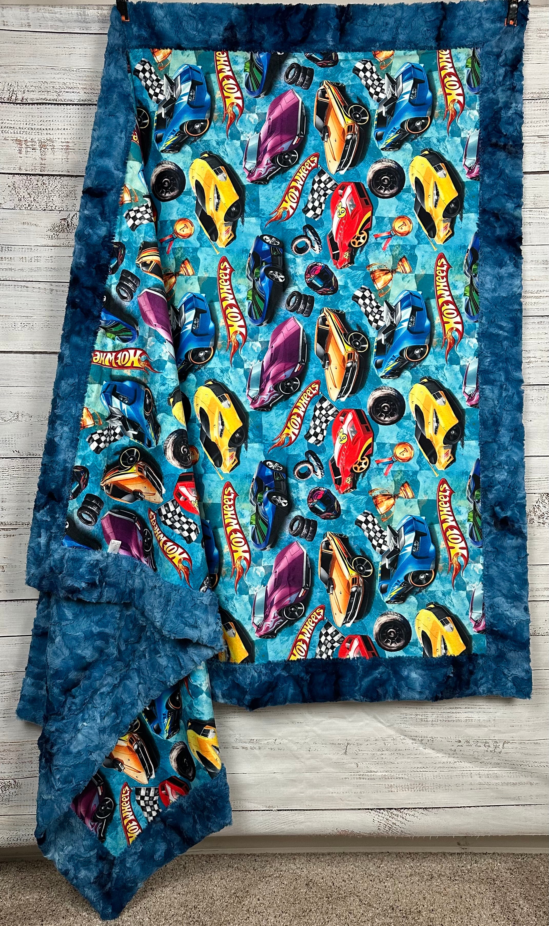 Premium Blue Luxe Minky Blanket 56x79 Inches for Adults - Soft & Cozy Throw for Race Car Enthusiasts - Perfect for Bed, Sofa, or Gift