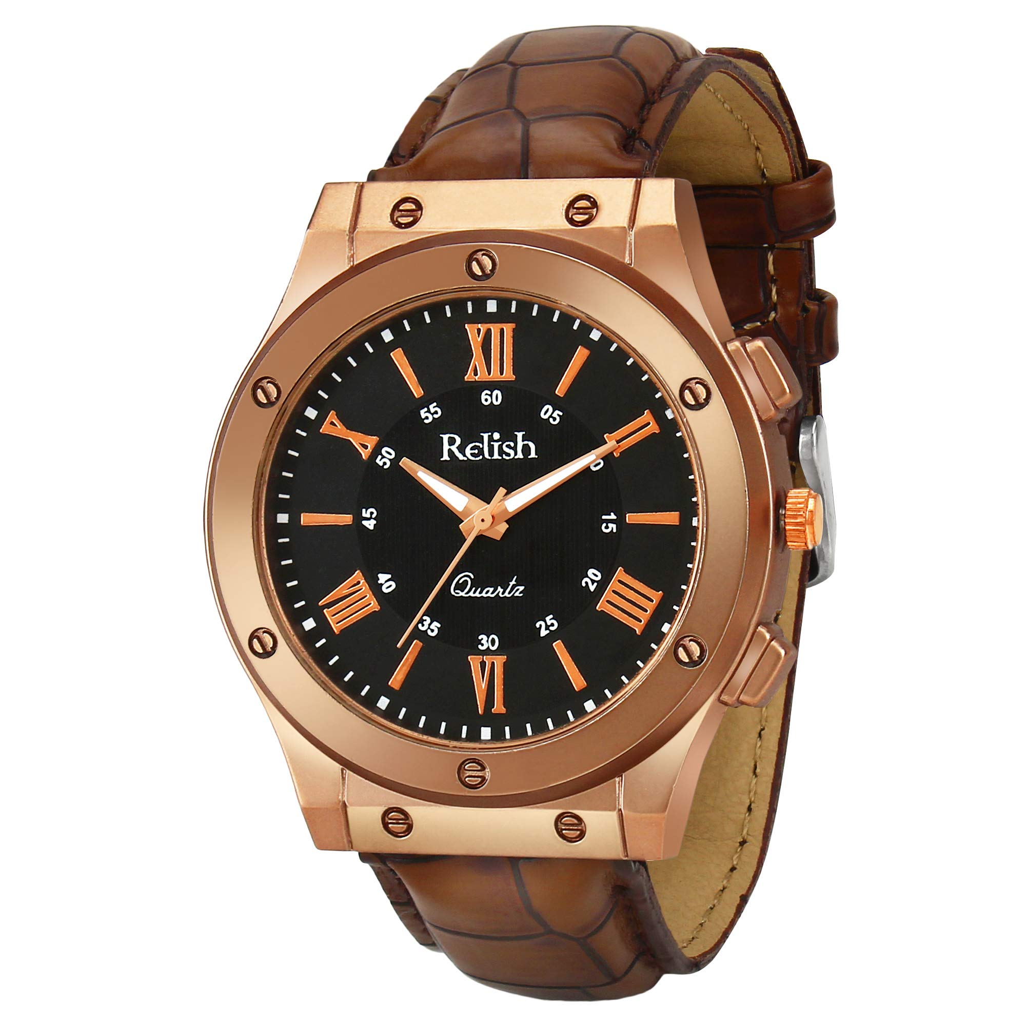 Relish Analogue Men's Watch - Black Dial & Leather Strap - Stylish Casual & Dress Watch for Everyday Wear & Formal Occasions