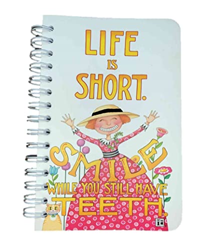Mary Engelbreit Ruled Spiral Notebook - 'Life is Short Smile While You Still Have Teeth' - 4x5.375 Inch Small Journal with 90 Sheets (180 Pages) - Perfect for Daily Notes, Sketching & Gift Giving
