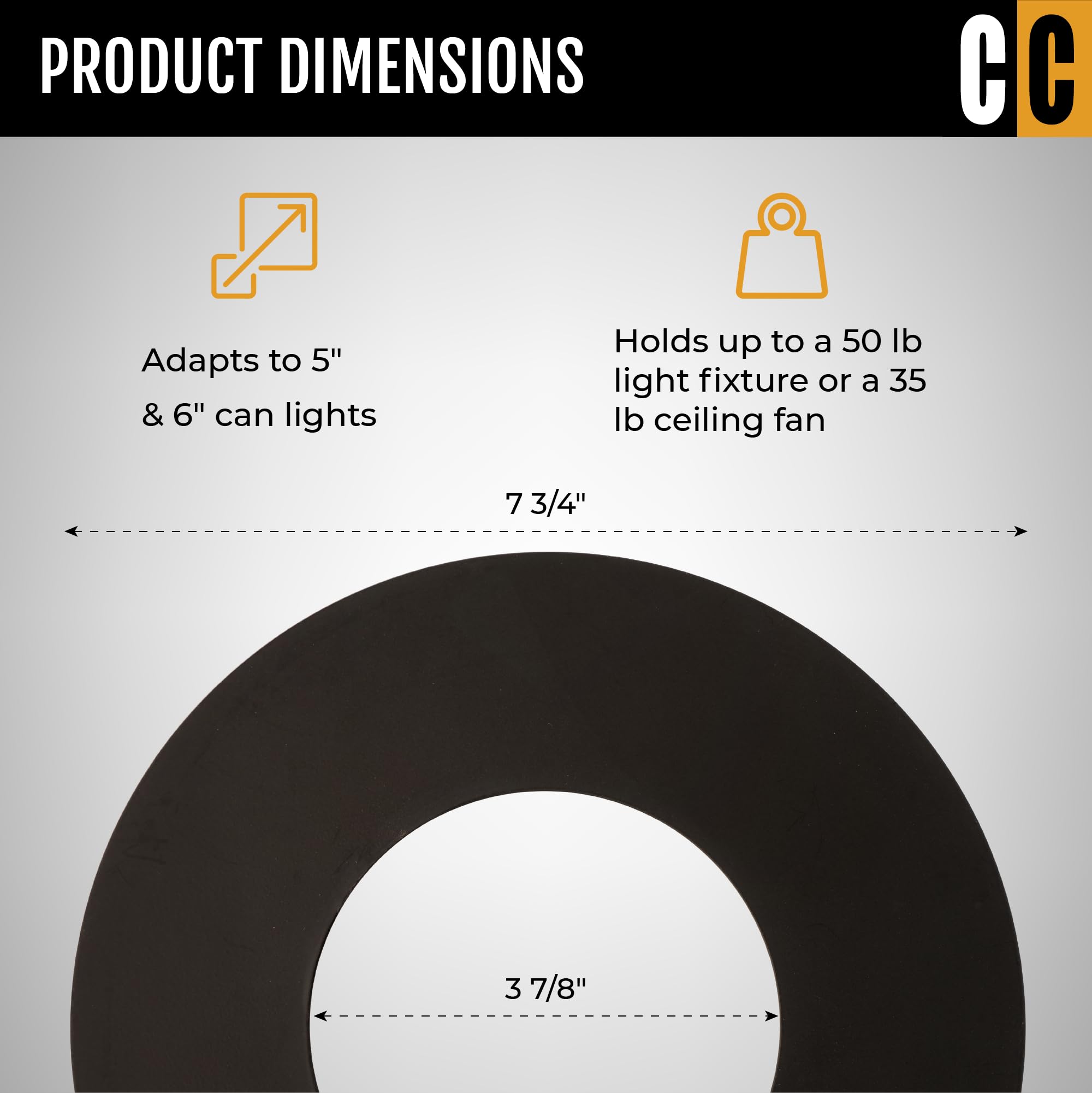R56 Recessed Can Light Conversion Kit - 7 Inch Flat Steel Ceiling Medallion in Matte Black for Ceiling & Pendant Lights | Perfect for Living Room, Bedroom & Kitchen Lighting Upgrade