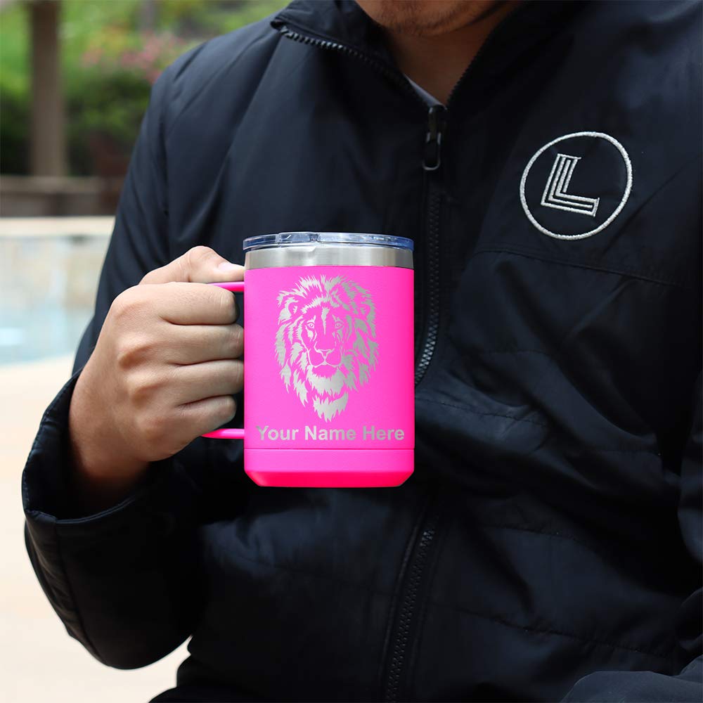 LaserGram 15oz Vacuum Insulated Coffee Tumbler with Cancer Awareness Ribbon - Personalized Engraved Pink Travel Mug for Hot & Cold Drinks - Perfect for Office, Commuting, and Outdoor Activities
