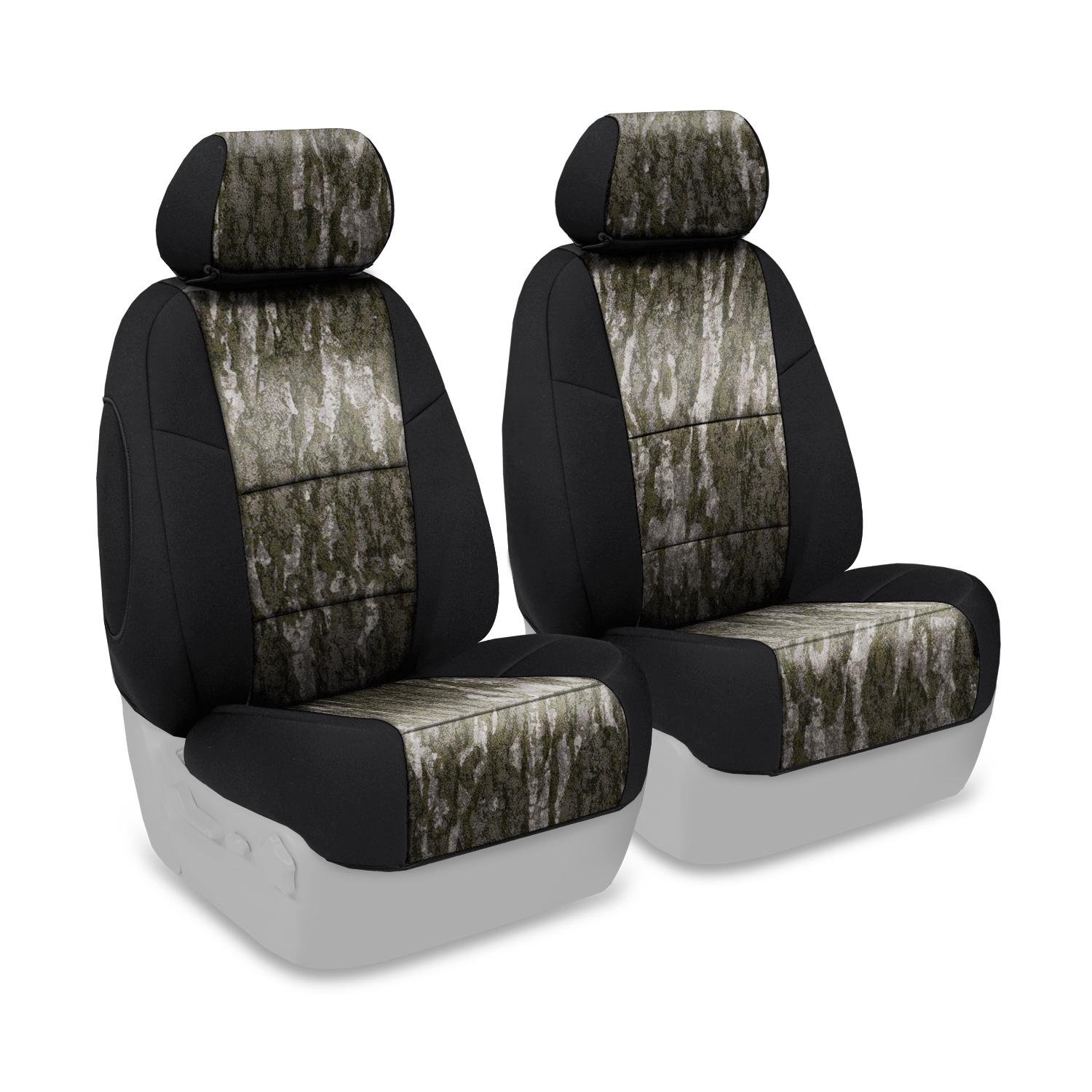 Coverking Custom Fit 50/50 Bucket Seat Covers for Jeep Wrangler - Neosupreme Mossy Oak Bottomland with Black Sides | Durable Protection for Off-Road Adventures & Daily Commute