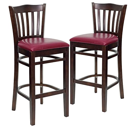 Burgundy Vinyl Seat/Walnut Wood Frame