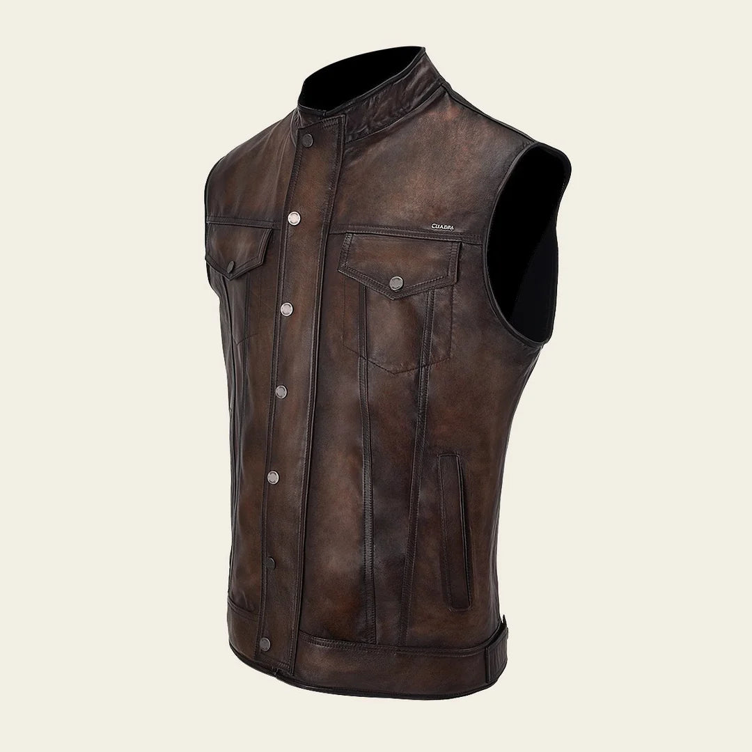 H344COC Men's Casual Fashion Leather Vest - Stylish Chocolate Brown Genuine Leather Jacket for Everyday Wear & Outdoor Activities