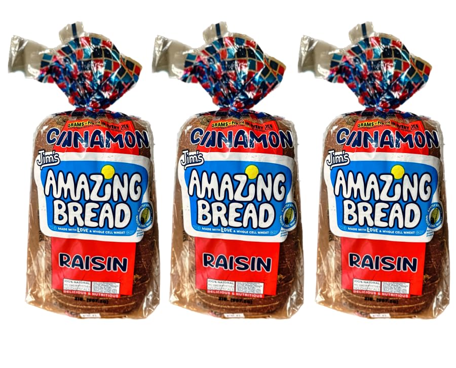 Jim's Amazing Cinnamon-Raisin Bread - Whole Wheat, All Natural, 2lb Loaf (Pack of 3) - Perfect for Breakfast, Snacks & Holiday Gift Giving