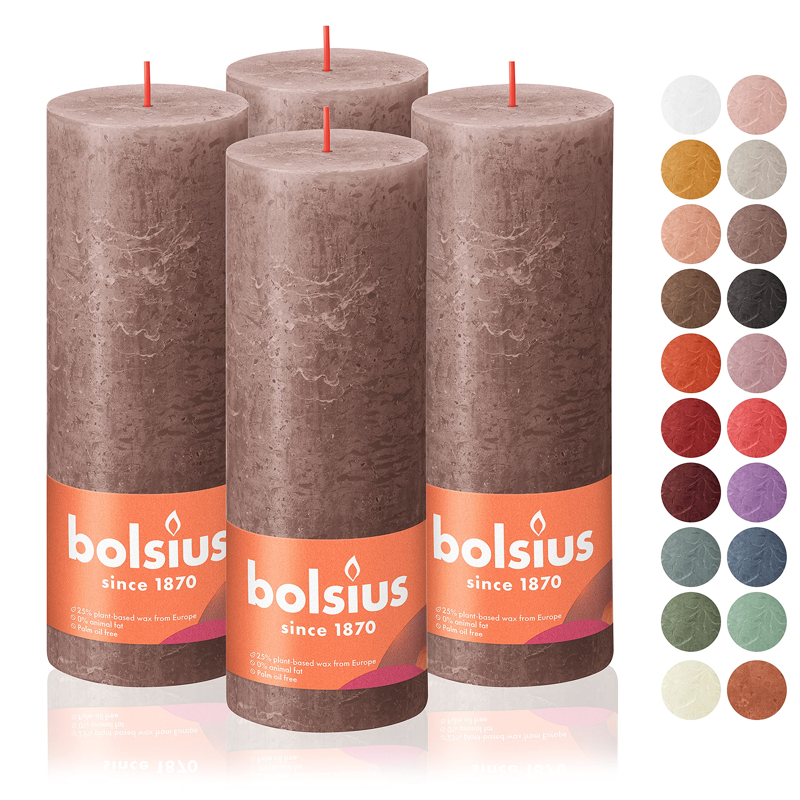 BOLSIUS 4 Pack Taupe Rustic Pillar Candles - 2.75