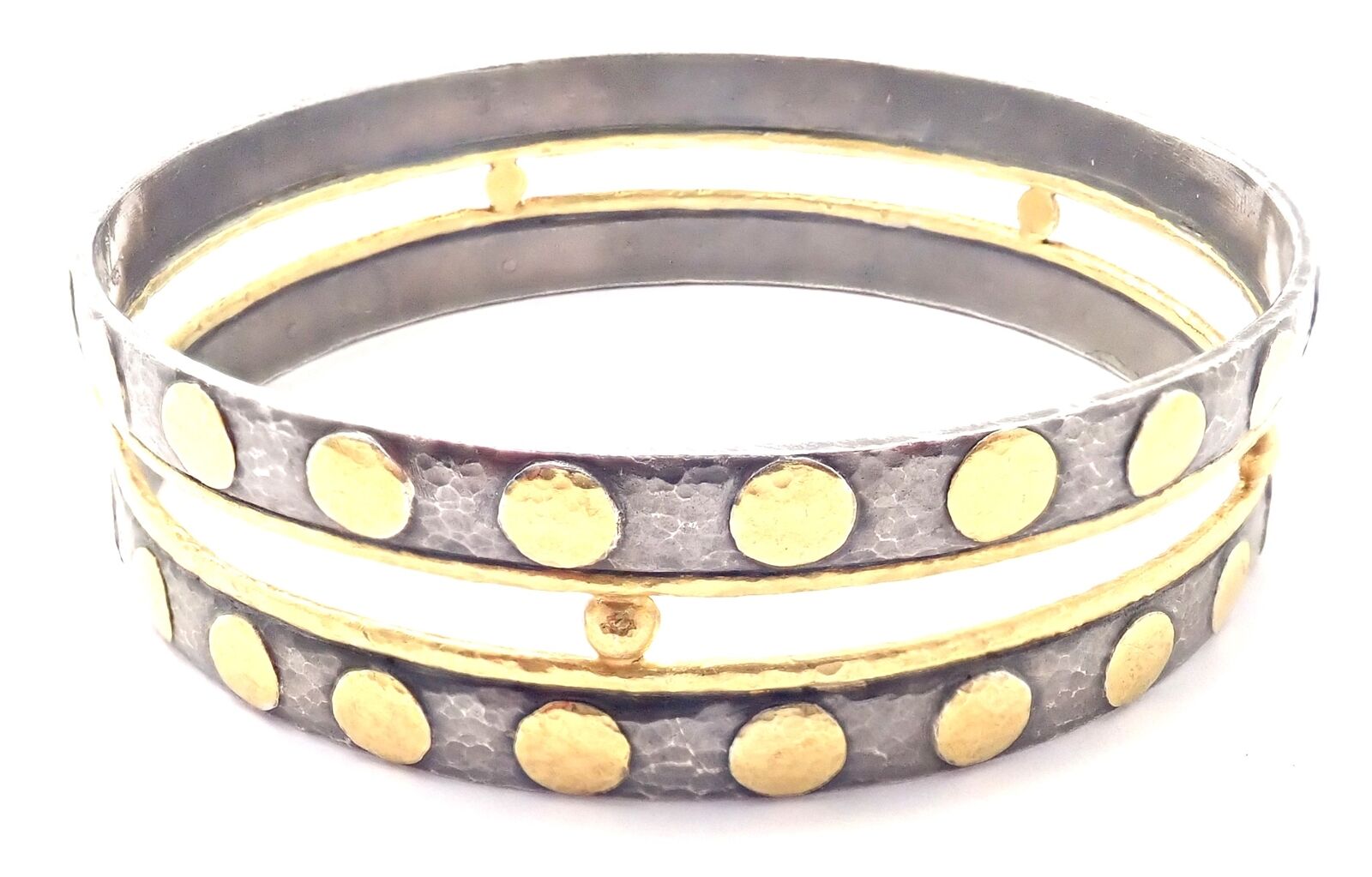 Authentic Gurhan Deco 24K Yellow Gold & Sterling Silver Bangle Bracelet - Luxury Paper Thin Design for Women, Perfect for Weddings, Parties & Special Occasions