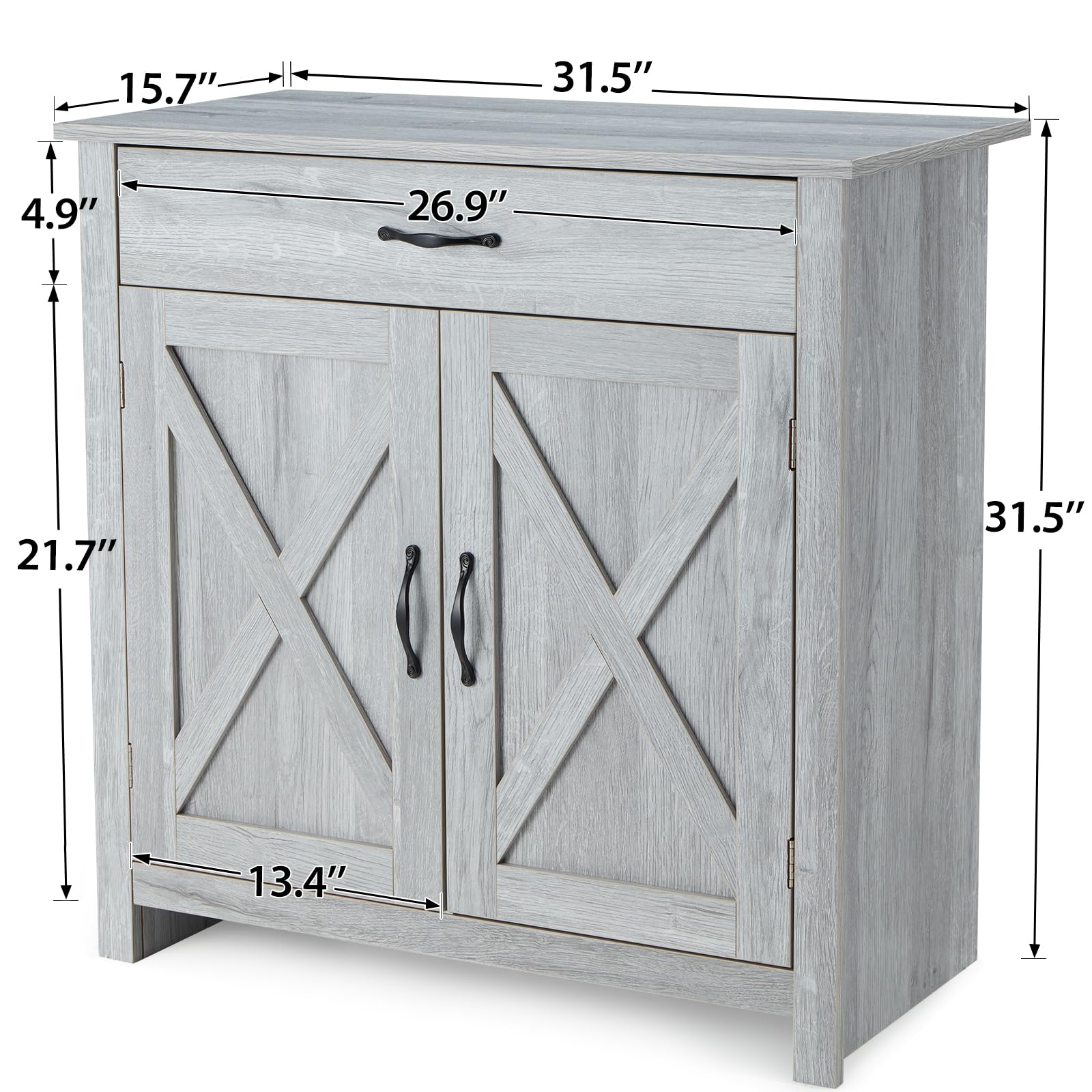 Modern Farmhouse Kitchen Sideboard Buffet Cabinet with Drawer & Adjustable Shelf - Grey Storage Cabinet for Coffee Bar, Dining Room, Entryway & Bathroom Organization | Perfect for Home Decor, Kitchen Storage & Small Space Solutions