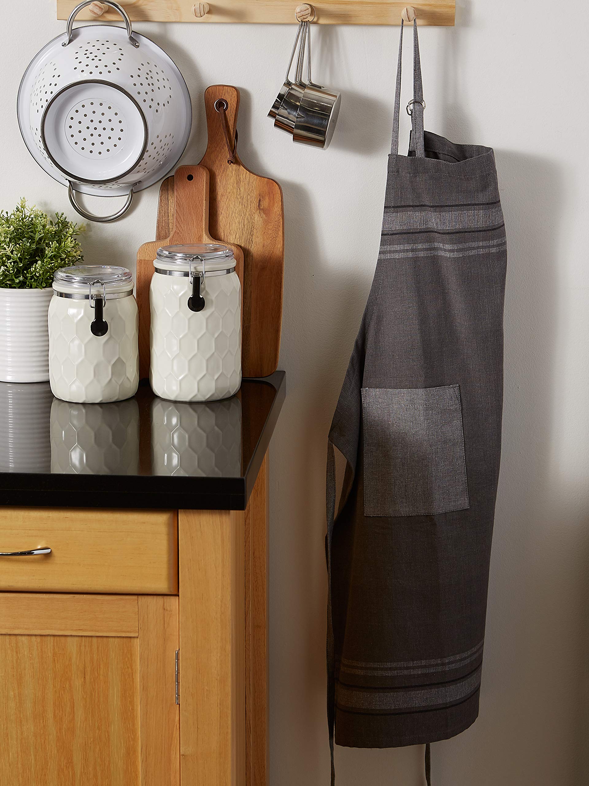 Stylish DII French Stripe Chambray Gray Chef Apron - Premium Kitchen Collection for Cooking, Baking & BBQ - Perfect for Home Chefs & Professional Cooks