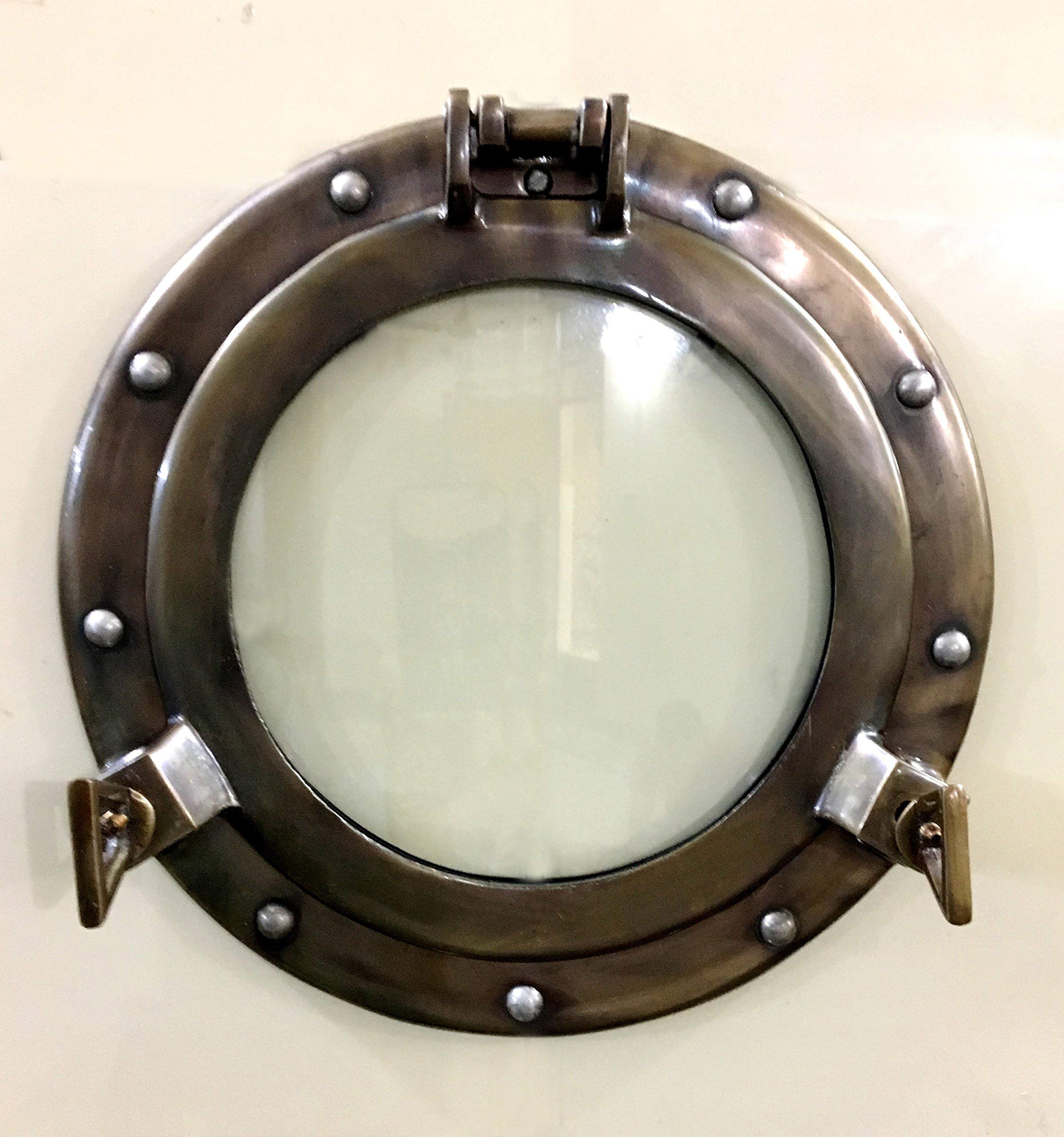 Nagina 11BRONZEWIND Bronze Ship Porthole Wall Decor - 11.5 Inch Nautical Round Window Frame for Coastal, Bathroom & Bedroom Decor - Perfect for Beach Houses, Lake Cabins & Maritime Theme Rooms