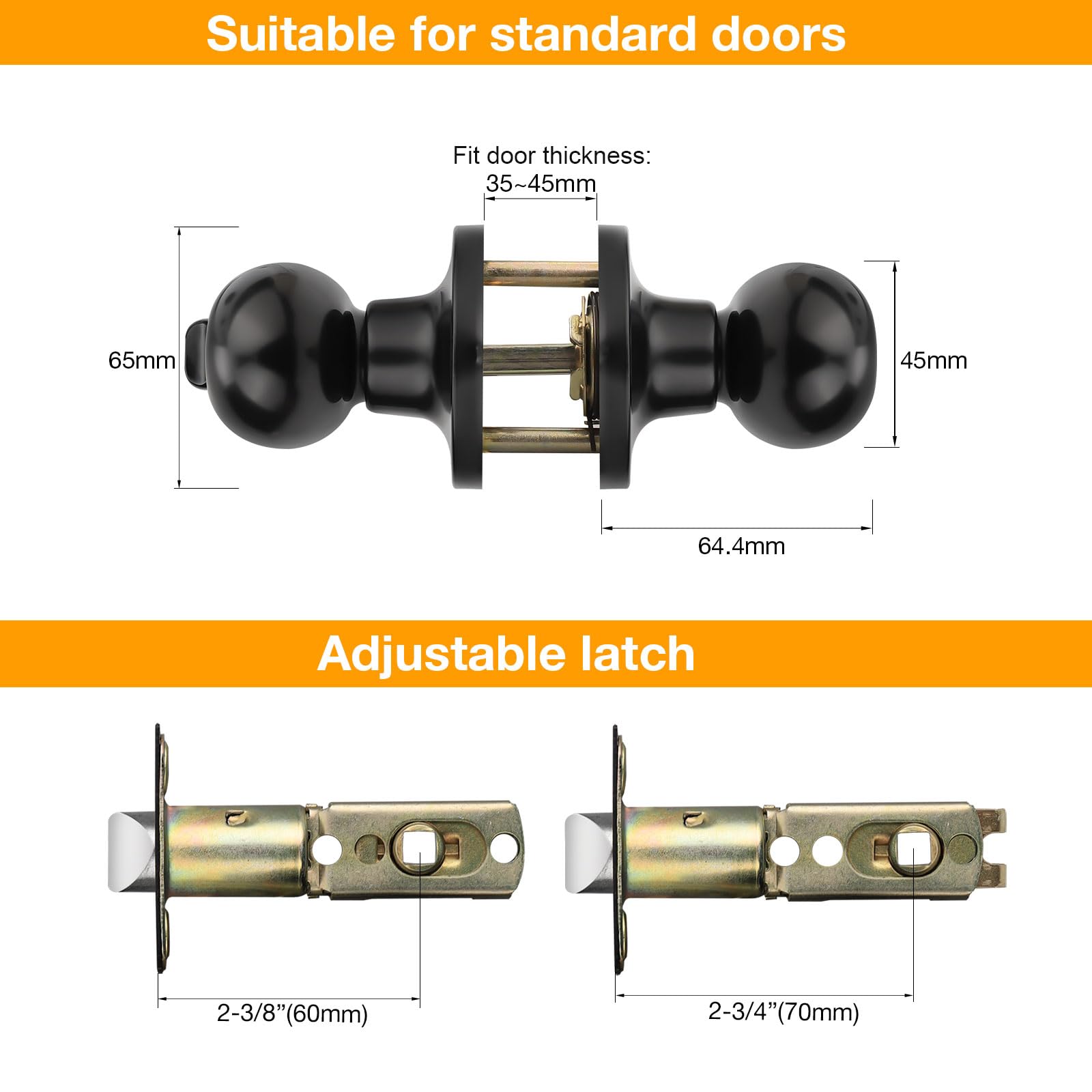 Gobrico 10 Pack Black Egg Style Door Knobs with Privacy Function - Interior Door Handles for Bedroom, Bathroom & Closet (Set of 10)