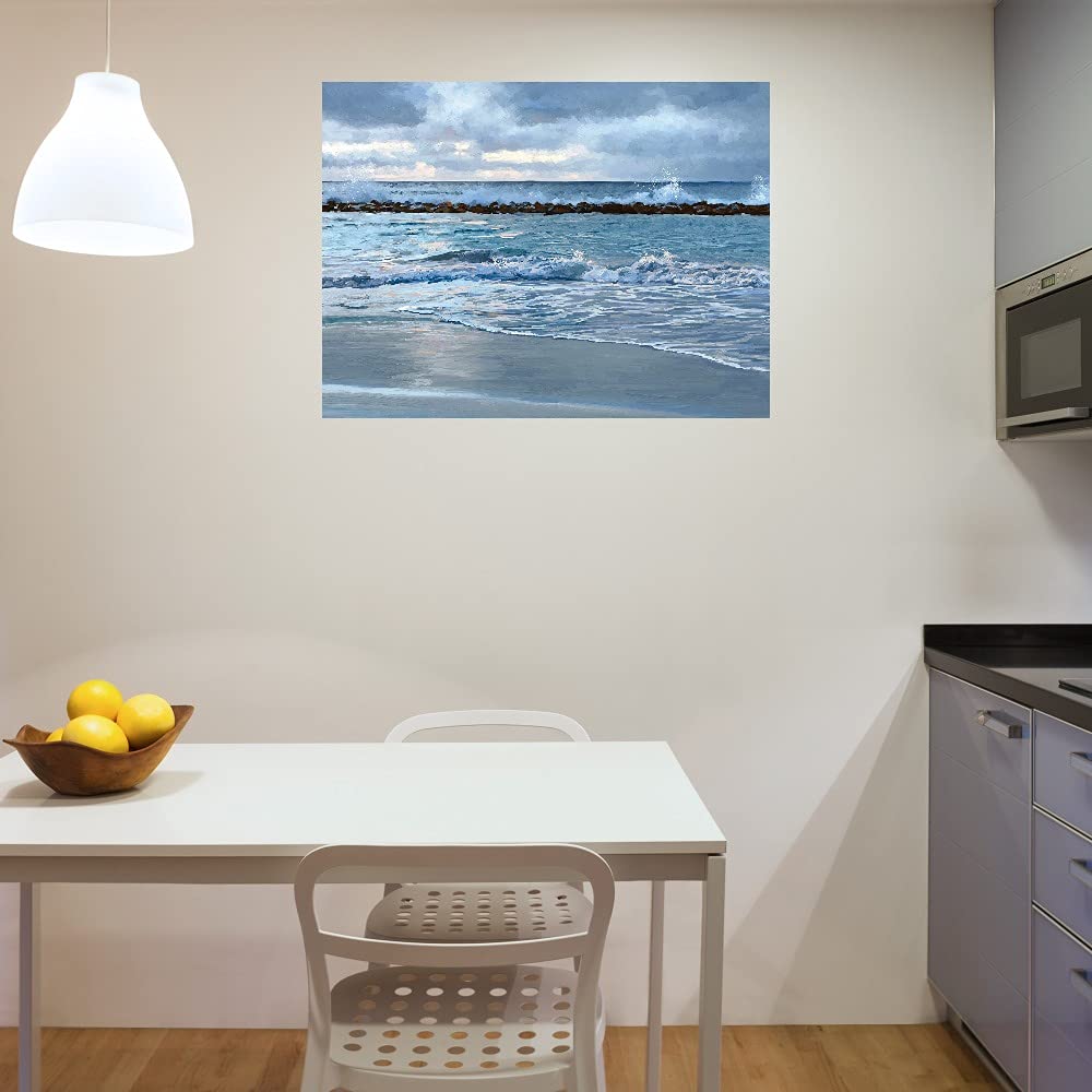 Sunrise Blues Fine Art Canvas Wall Decor - 32x24 Inches Hand-Painted Abstract Painting for Living Room, Bedroom & Office - Ready to Hang Gallery Wrapped Canvas - Perfect for Home Decor, Housewarming Gift & Interior Design