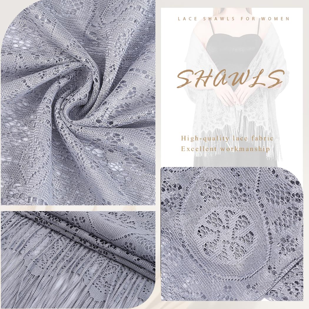 Elegant Atigy Lace Shawls & Wraps for Weddings | Fringed Pashmina Shawls for Evening Dresses | Lightweight Bridal Scarf for Women & Brides | Perfect for Ceremonies, Parties & Special Occasions