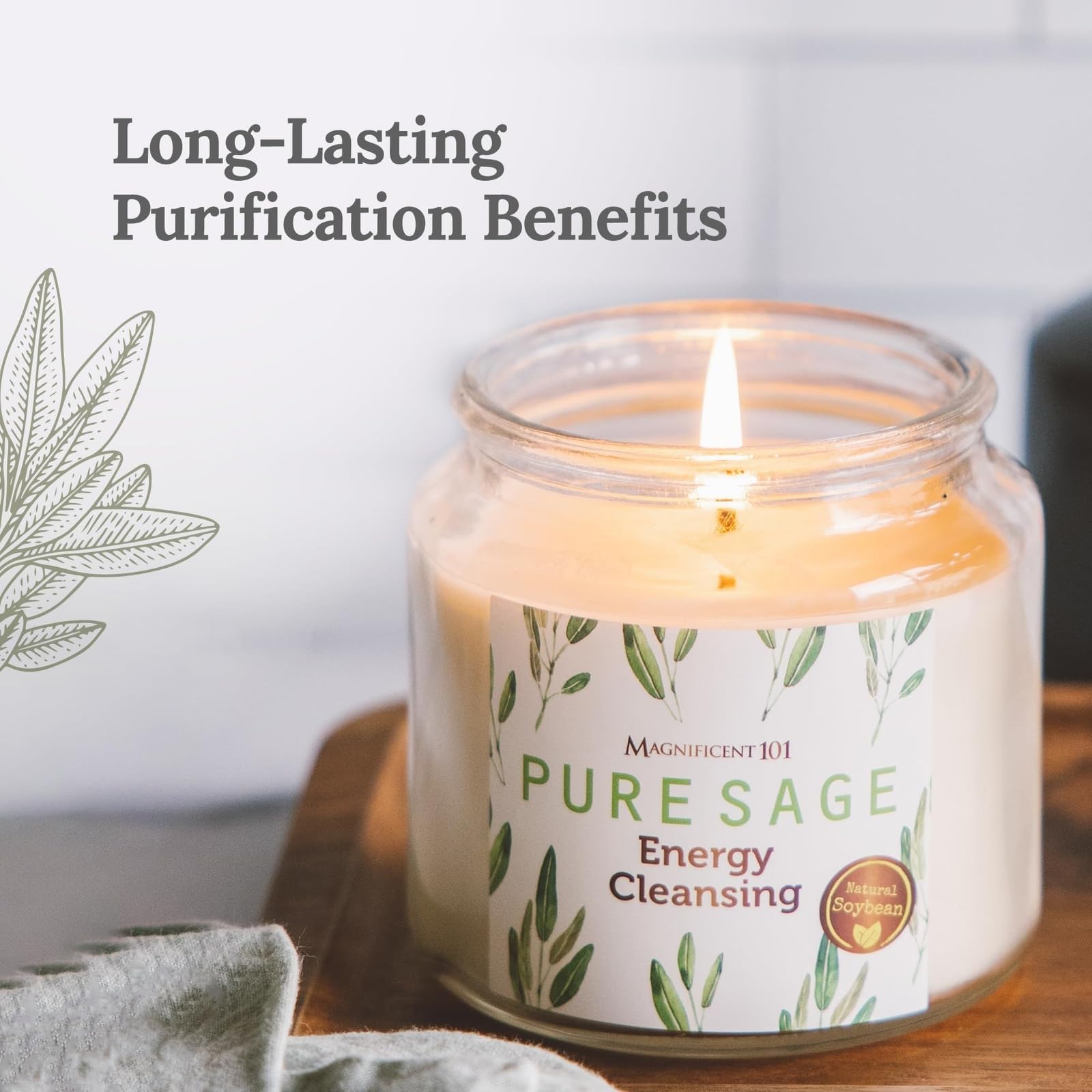 101 Sage Energy Cleansing Aromatherapy Candle for Meditation, Manifestation & Intention Setting - 14.5oz Natural Soy Wax with Pure Sage Essential Oil | 56-Hour Burn Time | Perfect for Yoga, Spa, Home Relaxation & Spiritual Practices