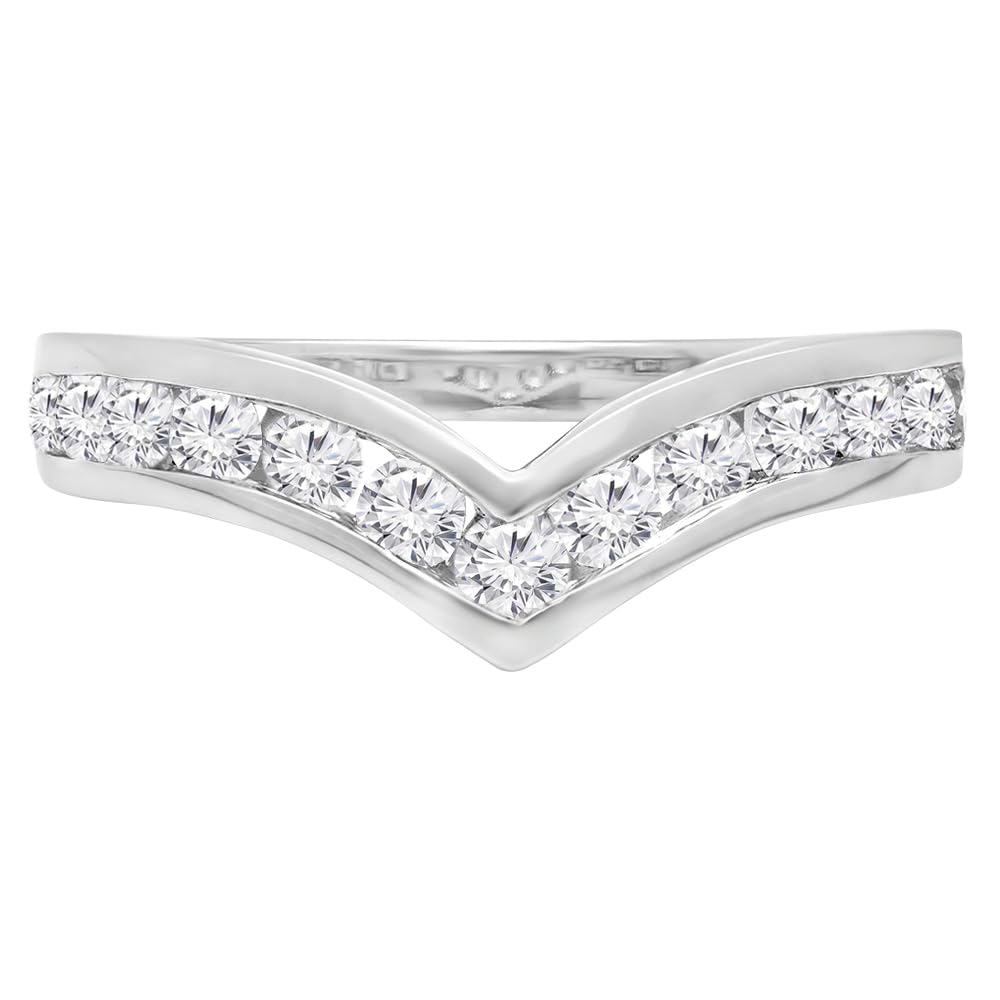 14K Gold White Diamond Chevron Band Ring for Women - Anniversary & Stackable Jewelry Gift
