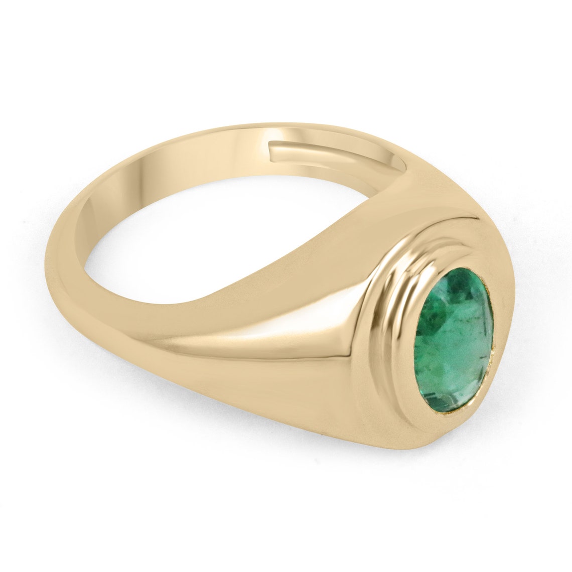 1.55ct AAA Quality Natural Emerald Oval Cut Solitaire 18K Solid Gold Men's Ring for Wedding, Engagement & Special Occasions