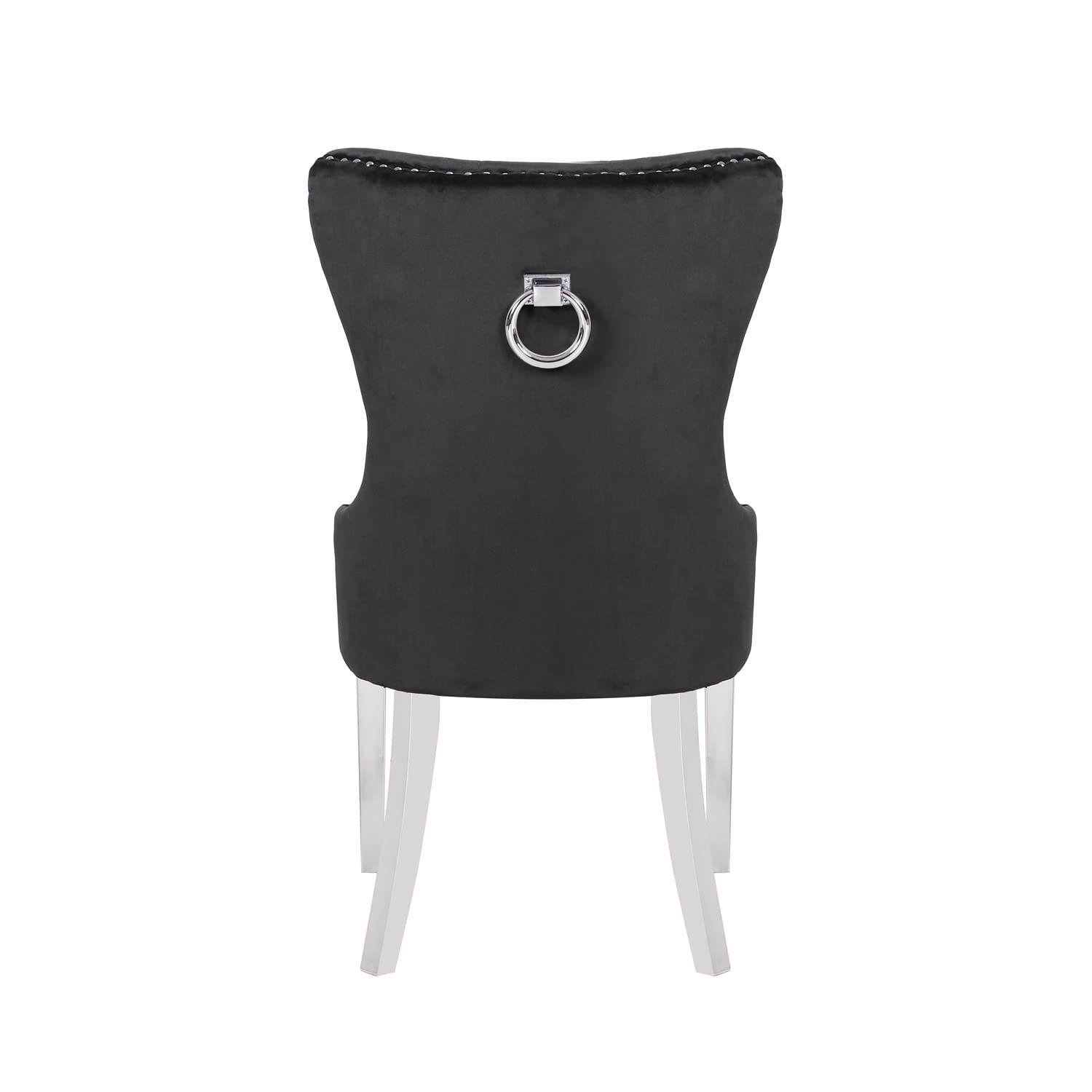 i-POOK Velvet Upholstered Dining Chairs Set of 2 - Modern Button Tufted Parsons Chairs with Metal Legs, Ring Pull & Nailhead Trim - Elegant Accent Chairs for Kitchen, Dining Room & Living Room - Perfect for Entertaining & Home Decor (Black)