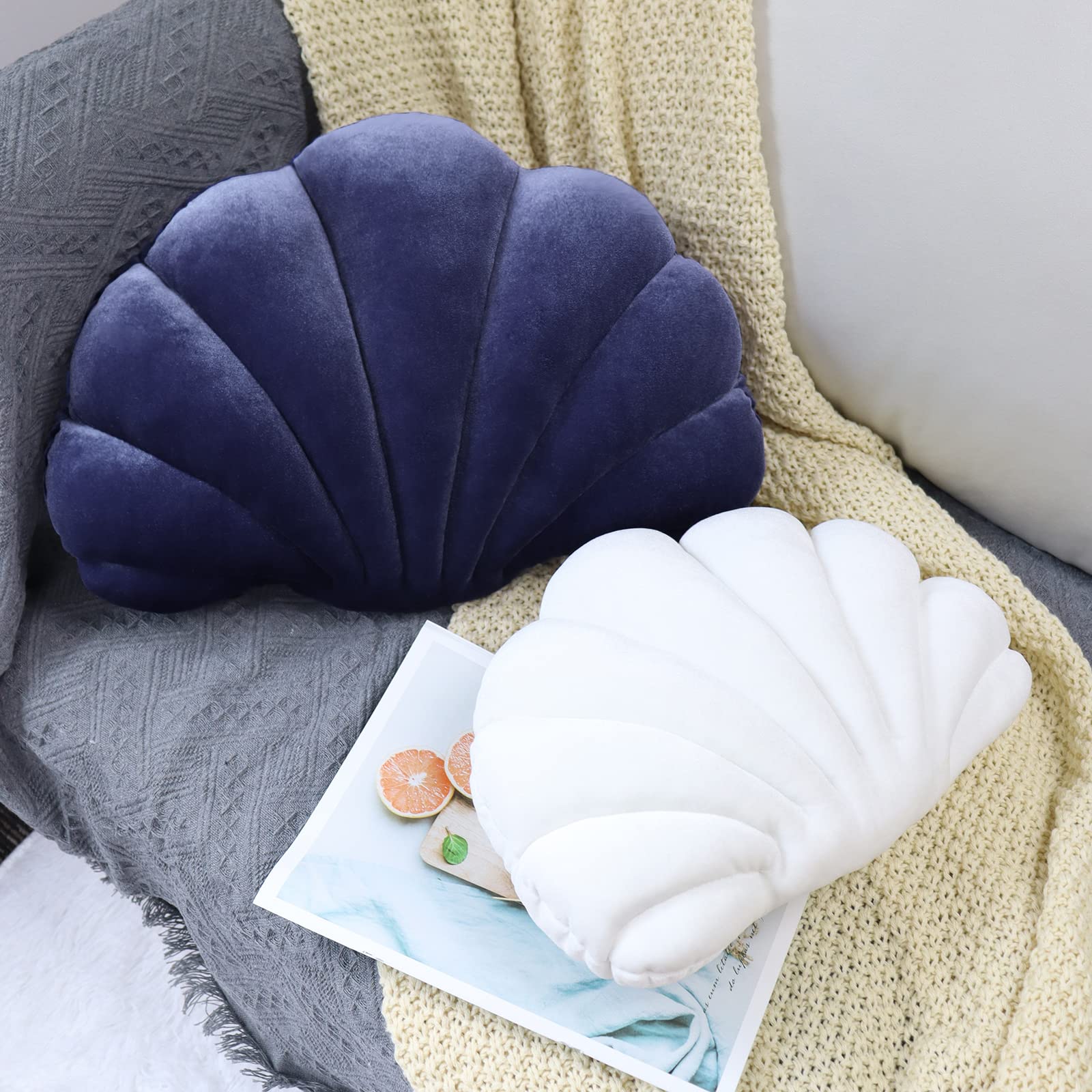 3D Velvet Soft Seashell Pillow - Ocean Themed Decorative Throw Pillow for Bed, Couch, Sofa & Chair (18x13 Inches) | Perfect for Beach House Decor, Kids Room & Coastal Home Accessories