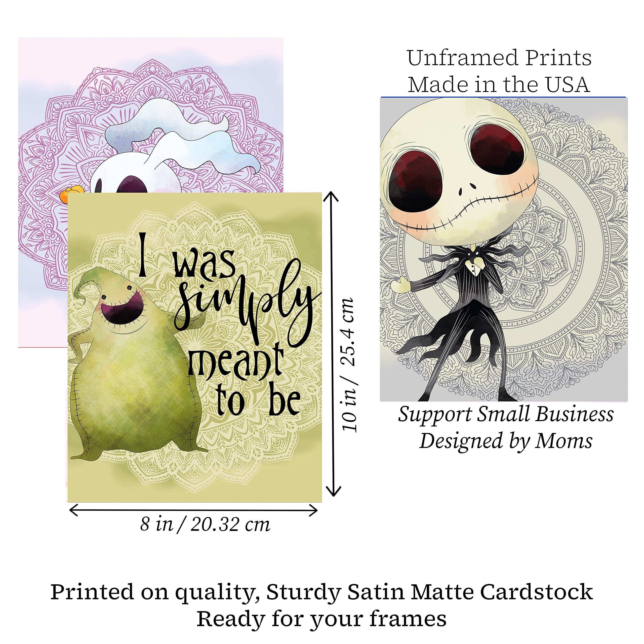 Nightmare Before Christmas Wall Art Decor - Silly Goose Gifts Purple Character Art Set for Baby Nursery, Kids Room & Halloween Home Decoration