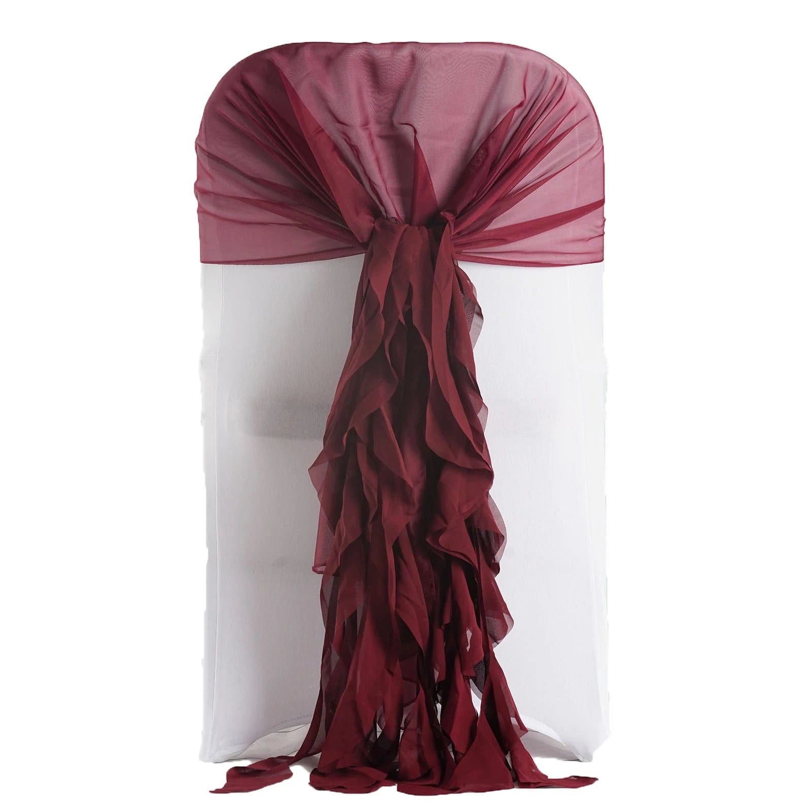 Elegant Premium Chair Cover with Curly Chiffon Ruffled Sashes - Perfect for Weddings, Banquets & Home Decor