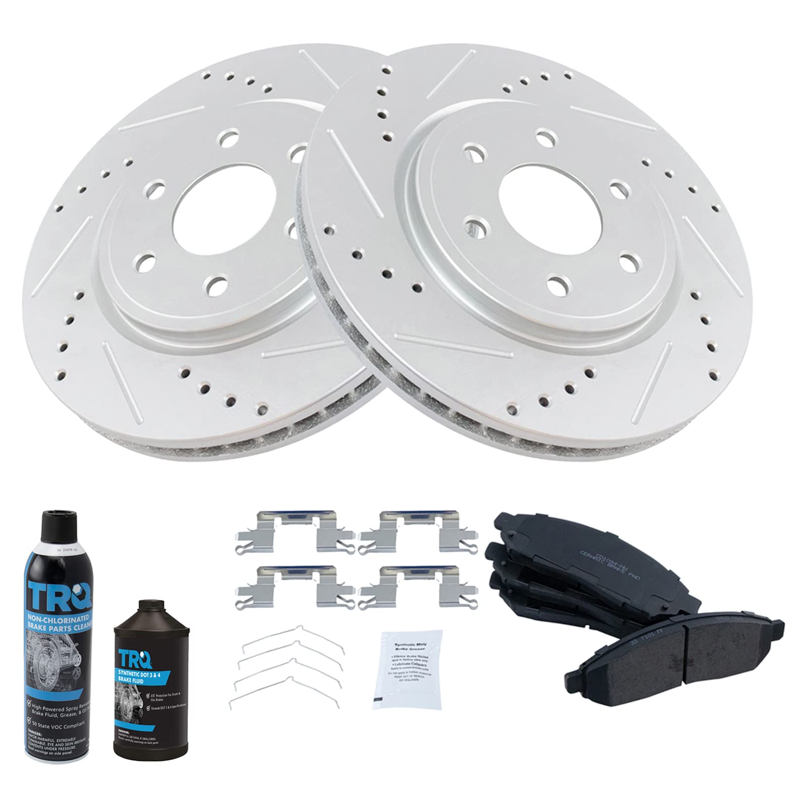 TRQ Premium Coated Brake Rotors & Ceramic Brake Pads Front Kit - Compatible with Nissan Altima, Maxima, Rogue | High-Performance Braking for City Driving & Highway Commutes