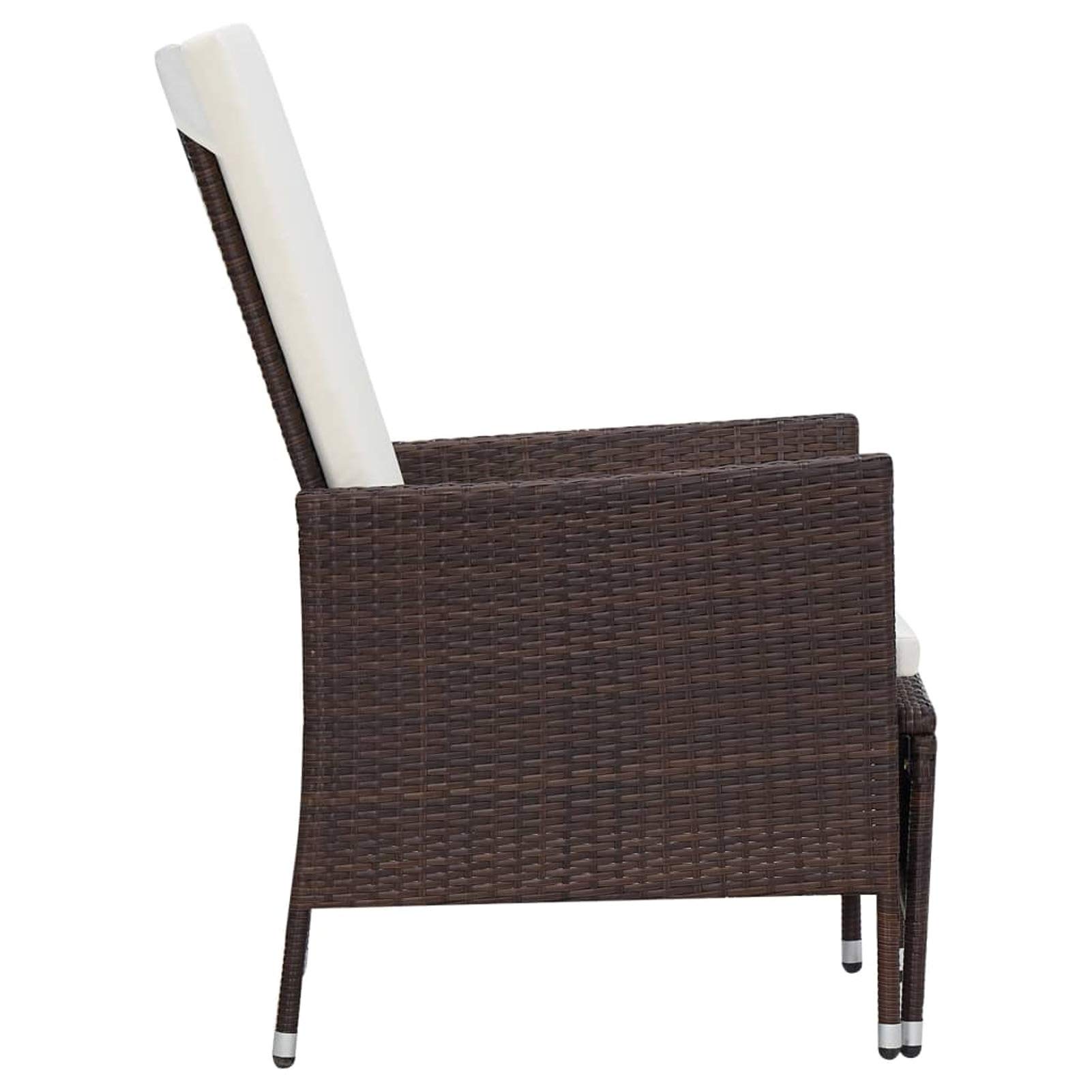 Tidyard Brown Poly Rattan Reclining Patio Chair with Padded Cushions & Built-in Footrest - Steel Frame Outdoor Lounge Armchair for Garden, Poolside, Backyard, Balcony - Perfect for Relaxing, Sunbathing and Outdoor Entertaining