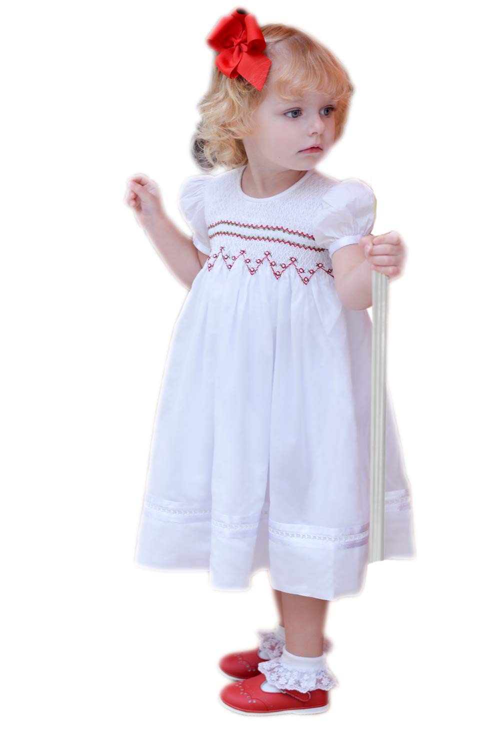 White Christmas Dress for Baby Girls - Timeless Hand-Smocked Toddler Holiday Outfit - Perfect for Christmas Photos, Parties & Family Gatherings