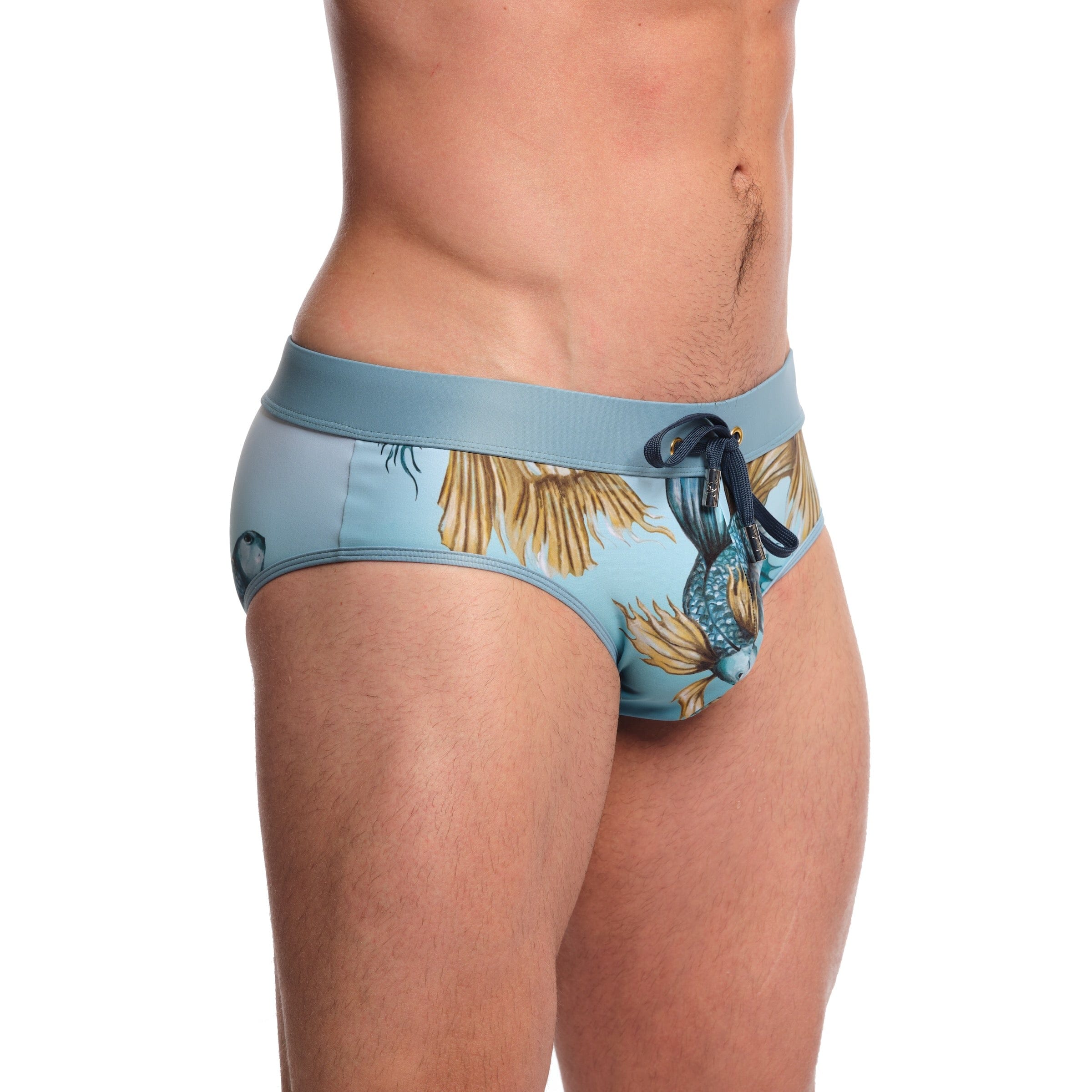 Premium Blue Swim Briefs for Men - Comfortable & Stylish Fighting Fish Design - Perfect for Swimming, Beach & Pool Activities
