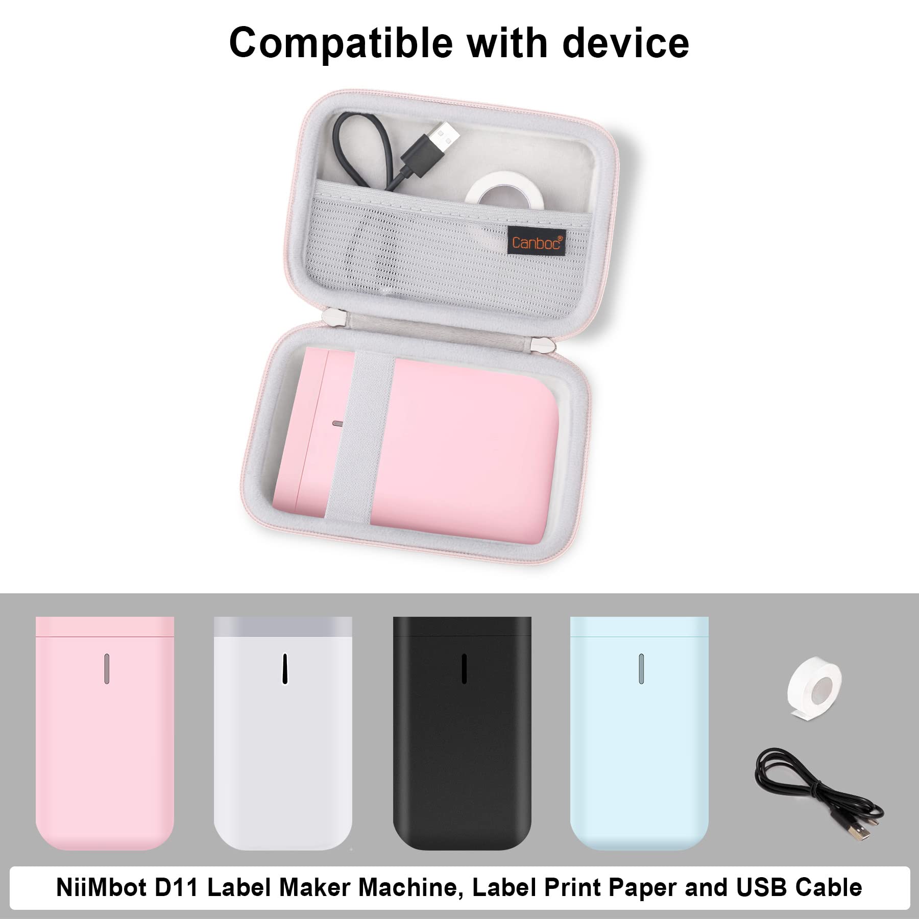 NIIMBOT D11 Hard Carrying Case with Mesh Bag - Portable Protective Storage for Bluetooth Label Printer, Label Tapes & Accessories (Pink) - Ideal for Office, Retail & Home Organization