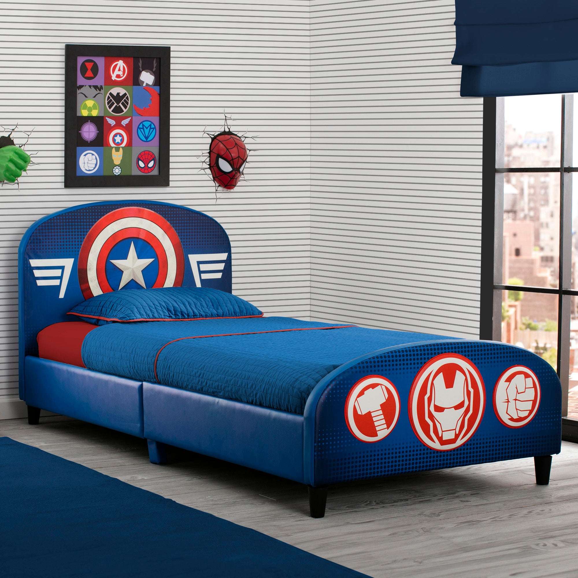 Marvel Avengers Twin Size Upholstered Bed for Kids - Superhero Themed Bedroom Furniture for Boys & Girls - Perfect for Kids' Rooms, Playrooms & Themed Bedrooms
