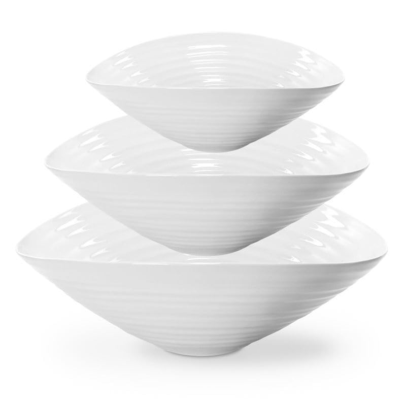 Sophie Conran 3-Piece White Salad Bowl Set - 11 x 33 x 11 cm Porcelain Serving Bowls for Entertaining, Kitchen & Dining Room Decor - Perfect for Salads, Pasta, Fruit & Party Appetizers