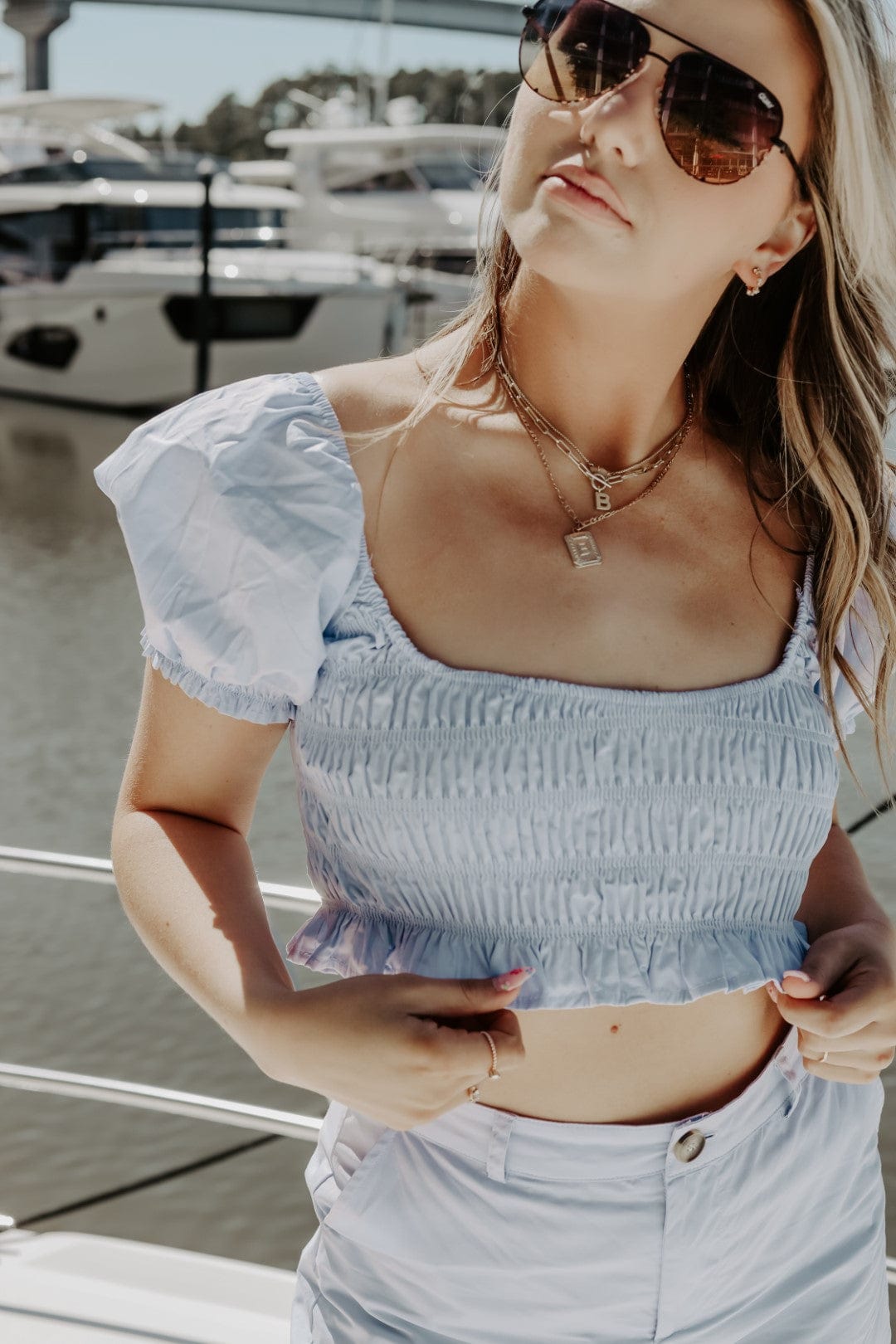Baby Blue Smocked Crop Top Set for Girls - Trendy Summer Outfit for Beach, Party & Casual Wear